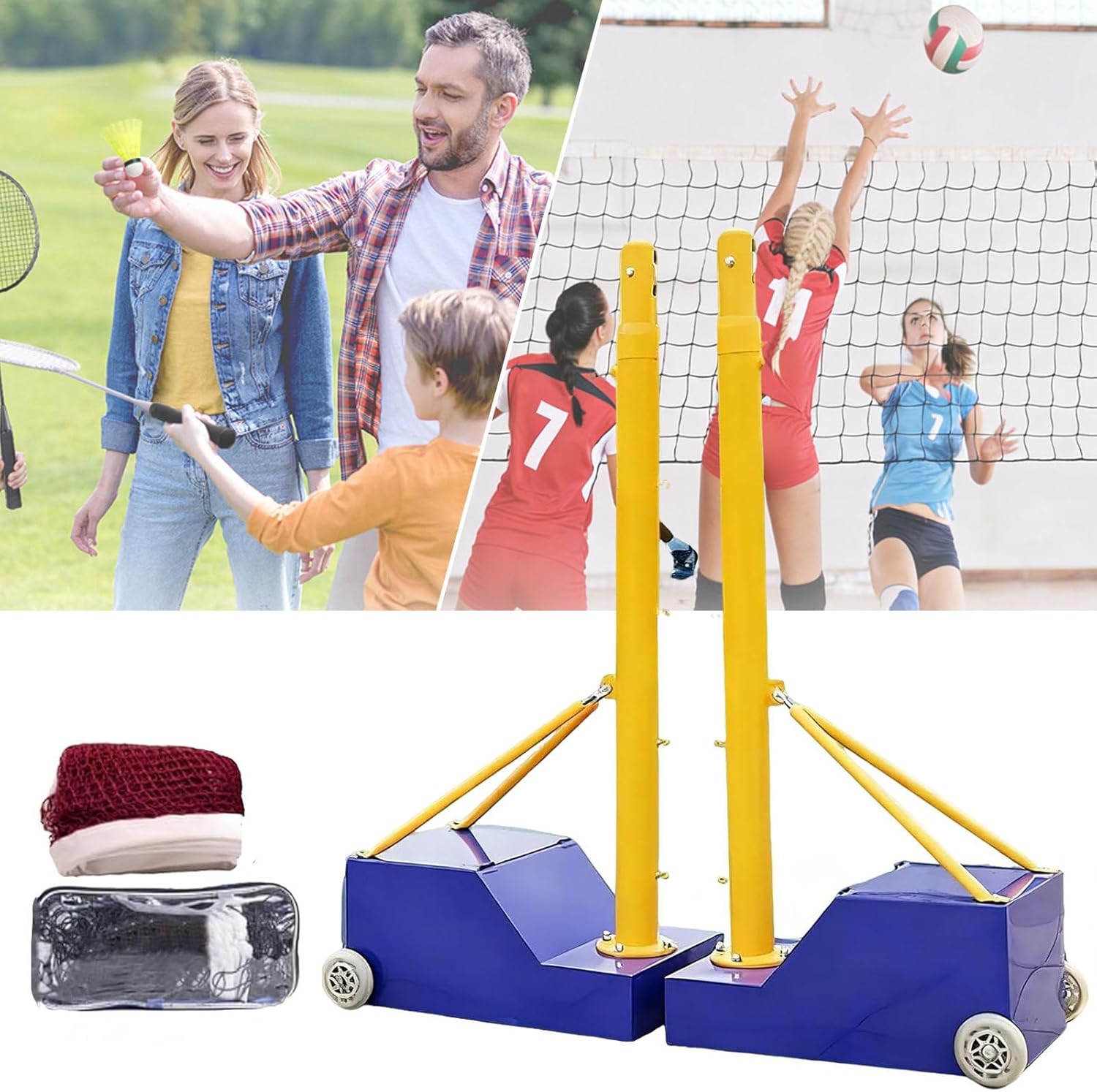 Adjustable Volleyball Poles for Backyard & Indoor Use, Heavy-Duty 5ft-6.8ft Height, Stable Base for Adults & Youth, Perfect for Schools and Outdoor Fun