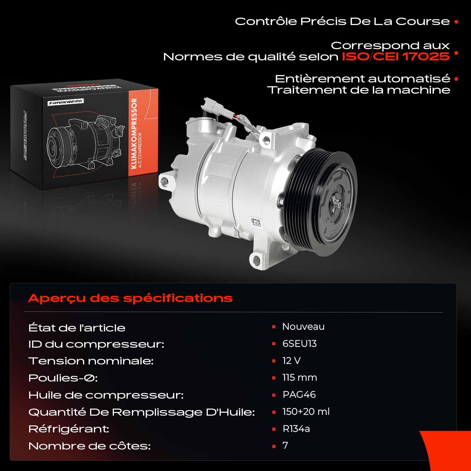 Frankberg Compresseur de Climatisation avec attelage Compatible avec Megan.e CC EZ0/1 Megan.e III DZ0/1 Megan.e III Grandtour KZ0/1 Megan.e III B3 BZ0/1 Scénic III JZ0/1, y compris huile prép