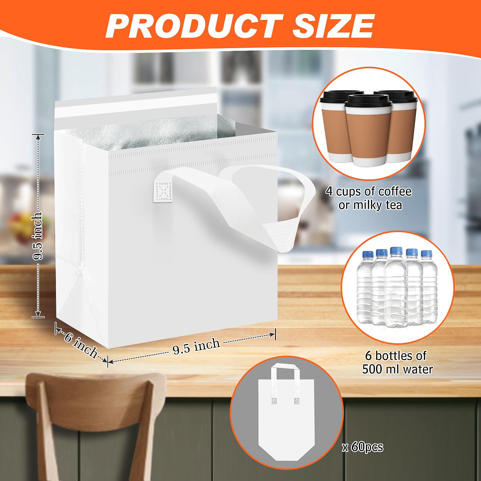 Chanseen 12Pcs Insulated Take Away Bags Disposable Cooler Bag Thermal Lunch Grocery - View #6