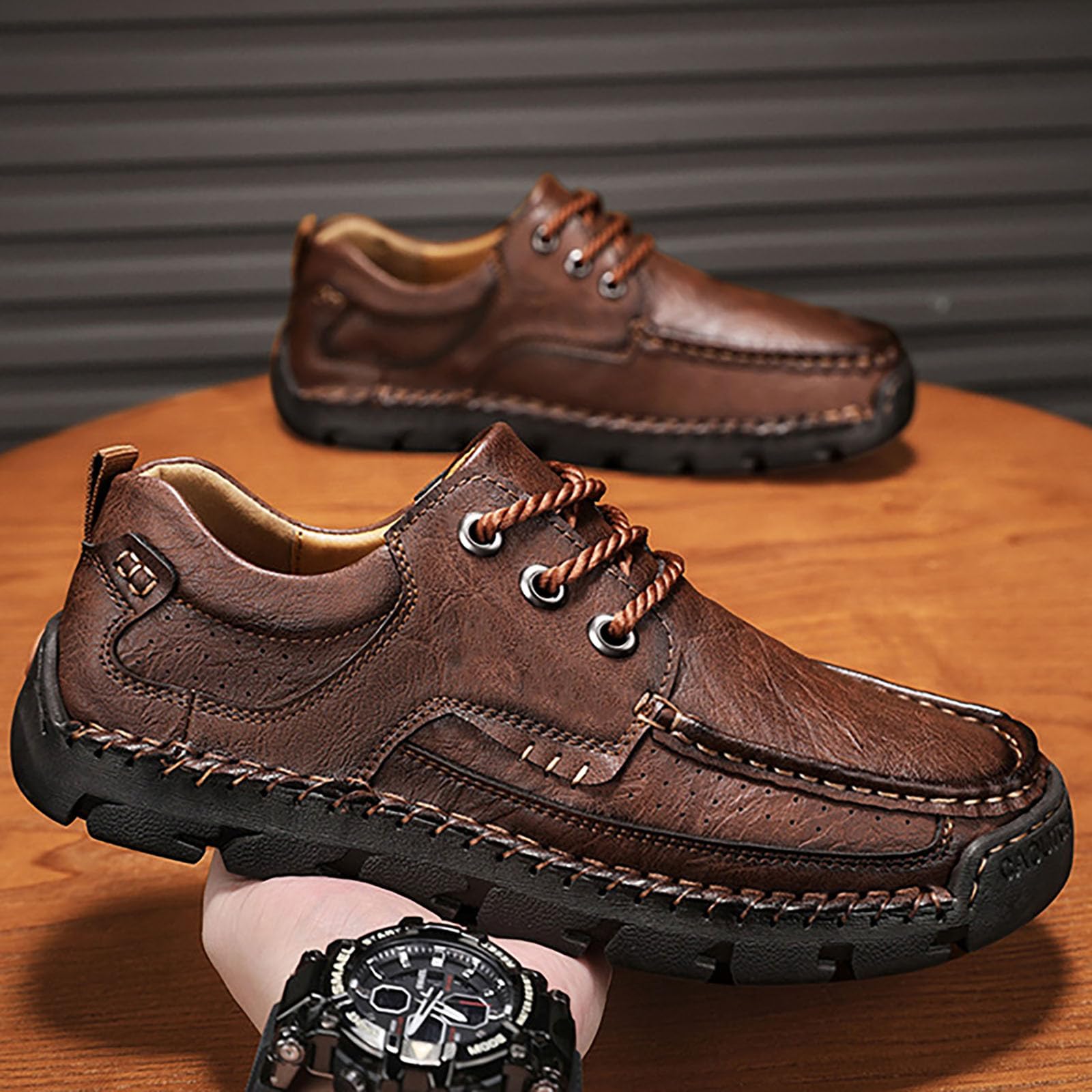 Zapatos casuales para hombre, zapatos de cuero con cordones