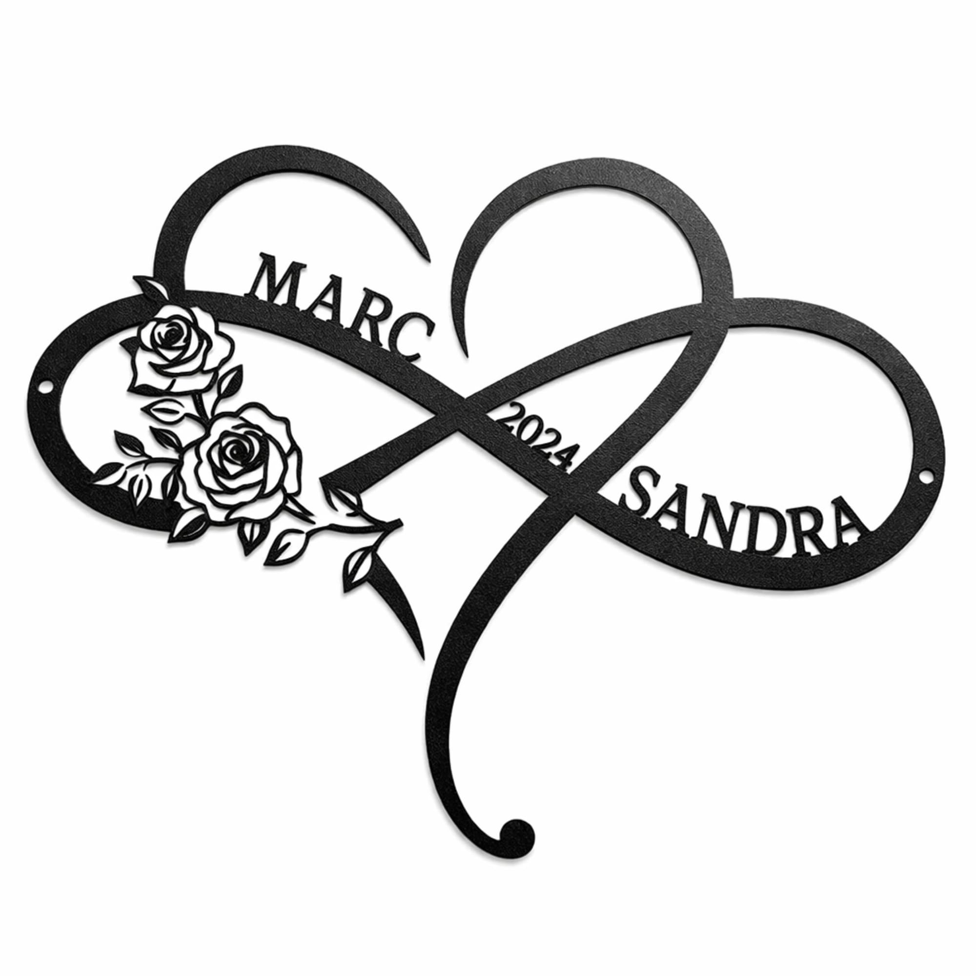 Letrero flor personalizado Infinity, Simbolo del Infinito, Corazón con Rosas, Letrero floral, 2 personalizado nombres y año, Decoracion Hogar, Arte de Pared, Regalo para ella (Design 1)