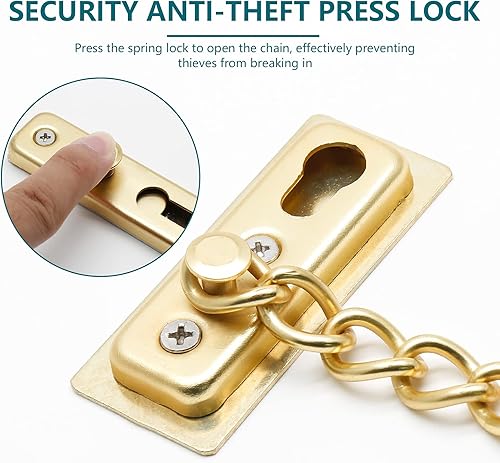 Miniatura 3 de Paquete de 2 cerraduras de cadena de puerta con resorte, protector de cadena de seguridad de acero inoxidable, cerradura de prensa antirrobo para