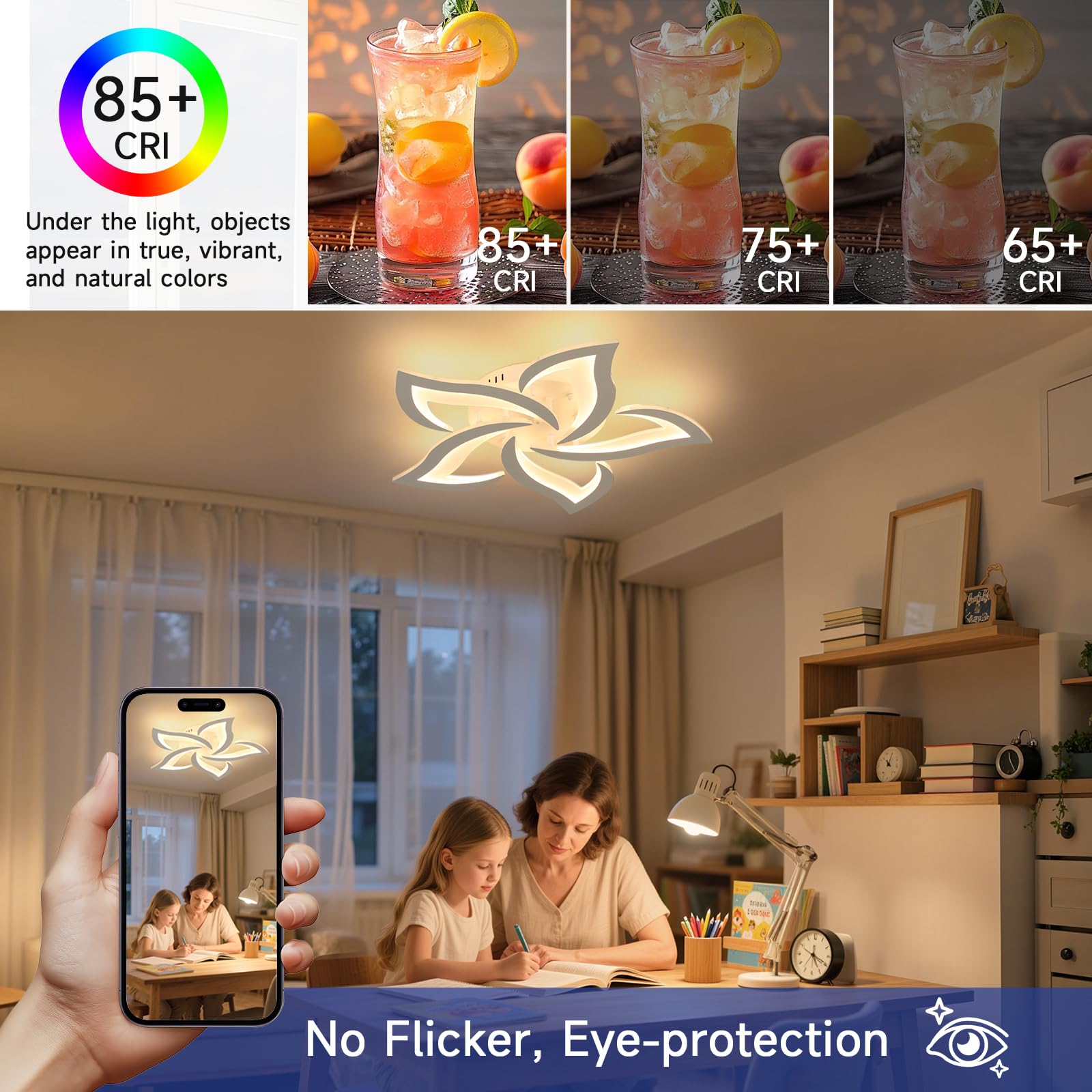 EASY EAGLE Lampadario Camera da Letto 60 cm, 48W Plafoniera LED Soffitto Dimmerabile con Telecomando 3000K–6500K, Moderno Plafoniera da Soffitto per Soggiorno, Bianco