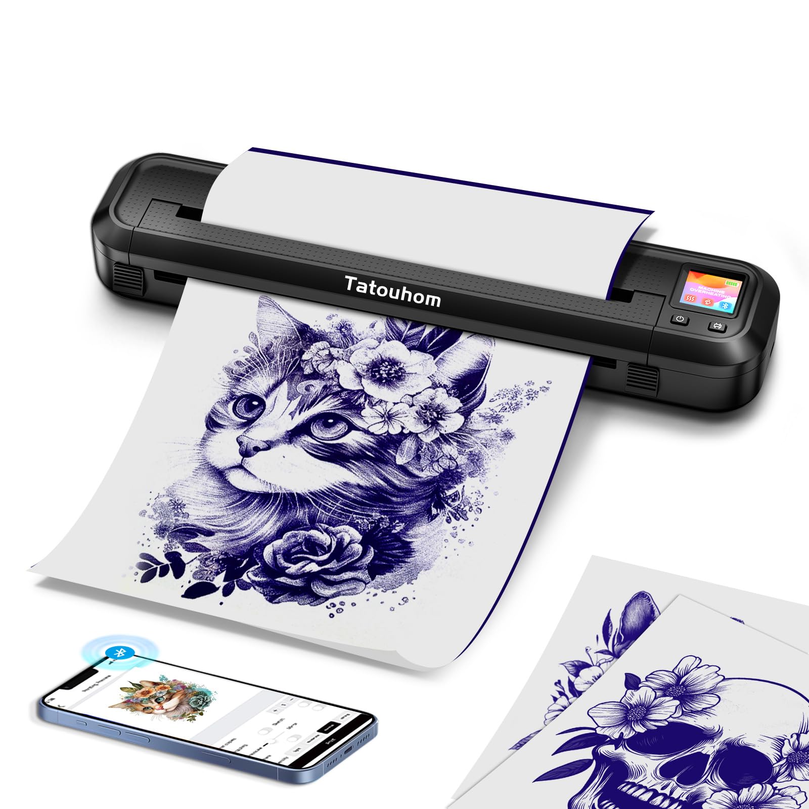 Tatouhom Tattoo Stencil Printer with Display Screen, Bluetooth Stencil Machine for Tattooing, Thermal Transfer Printer for Tattoo Artists&Beginners, Compatible with Smartphone & PC-image-5
