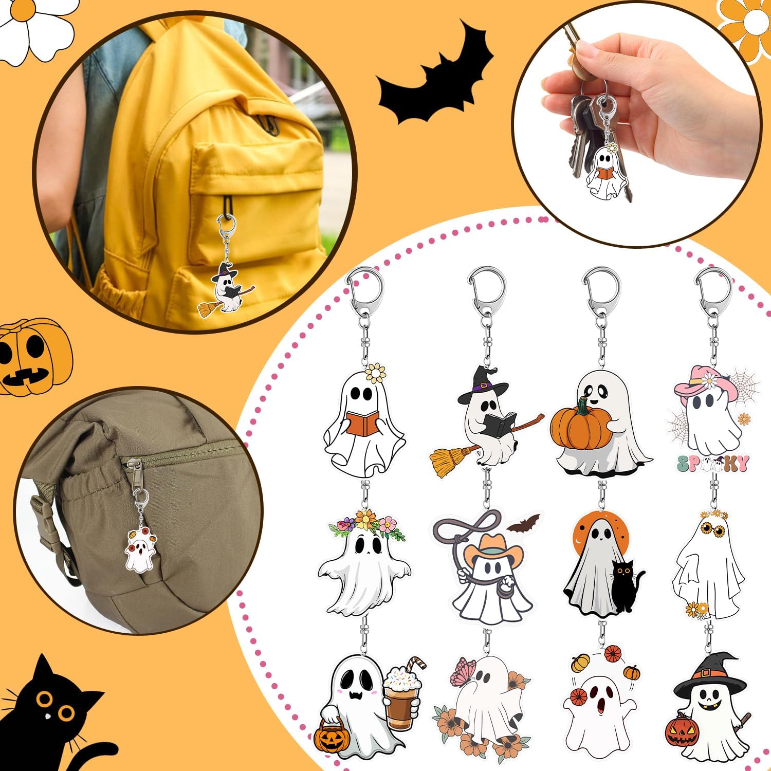 Halloween Ghost Party Favors 12 PCS Cute Ghost Acrylic KeyChains for Halloween Ghost Birthday Party Decorations Supplies