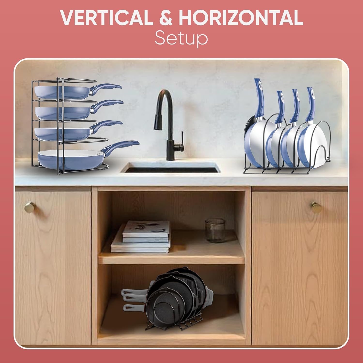 Geo fashion Heavy Duty Countertop Floating Shelves Pan And Pot Organizer,Rack-Holds Cast Iron Skillets,Griddles And Shallow Pots-Durable Steel Construction-No Assembly Required(5 Tire Design) 6 71OC QaLbOL. SL1500