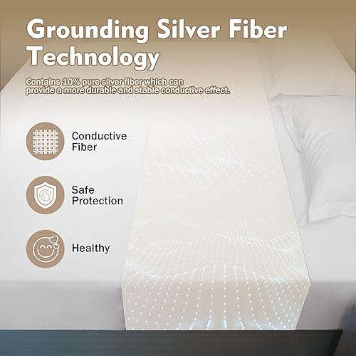 Miniatura 4 de Sábana bajera para cama 90% algodón orgánico + 10% fibra plateada pura, sábanas bajeras para todos los tamaños de colchón, con cordón de conexión a