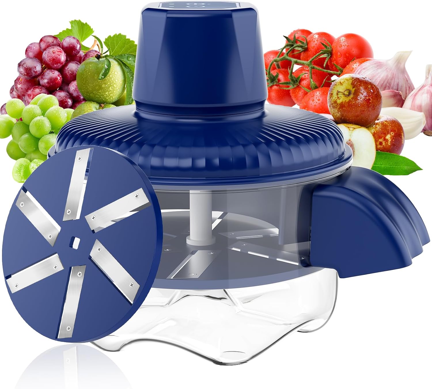 Automatic Peeling Machine, Upgraded 6 Leaf Blade Electric Grape, Cherry Tomato & Garlic Peeler, Rechargeable Wireless, Easy Clean Portable Kitchen Tool for Salad Prep & Picnic (Blue)