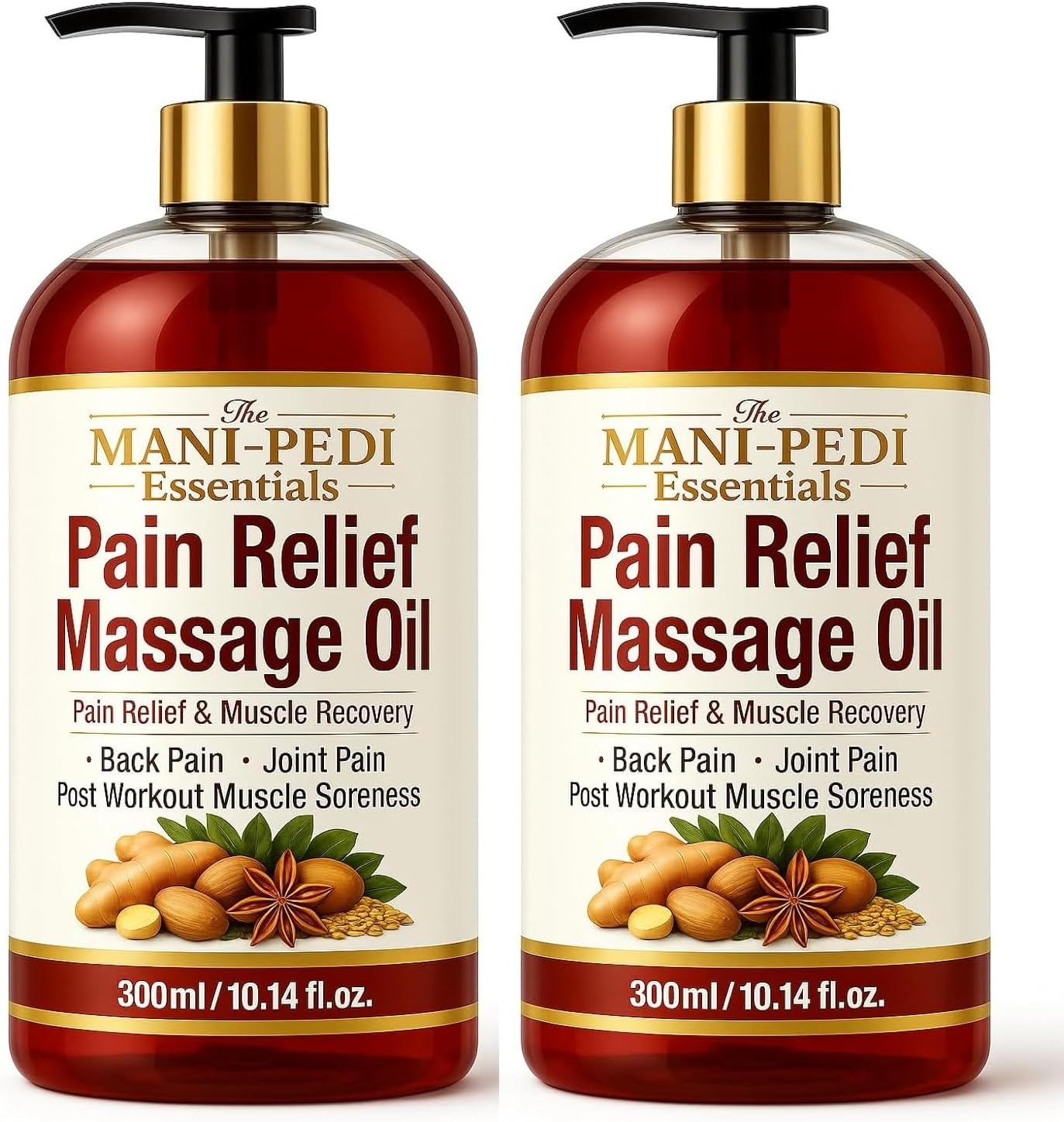TMPE Pain Relief Massage Oil for Joint & Back Pain, Muscle Soreness With Natural Healing of Ginger, Turmeric & Clove Oils - 300ml Pack of 2