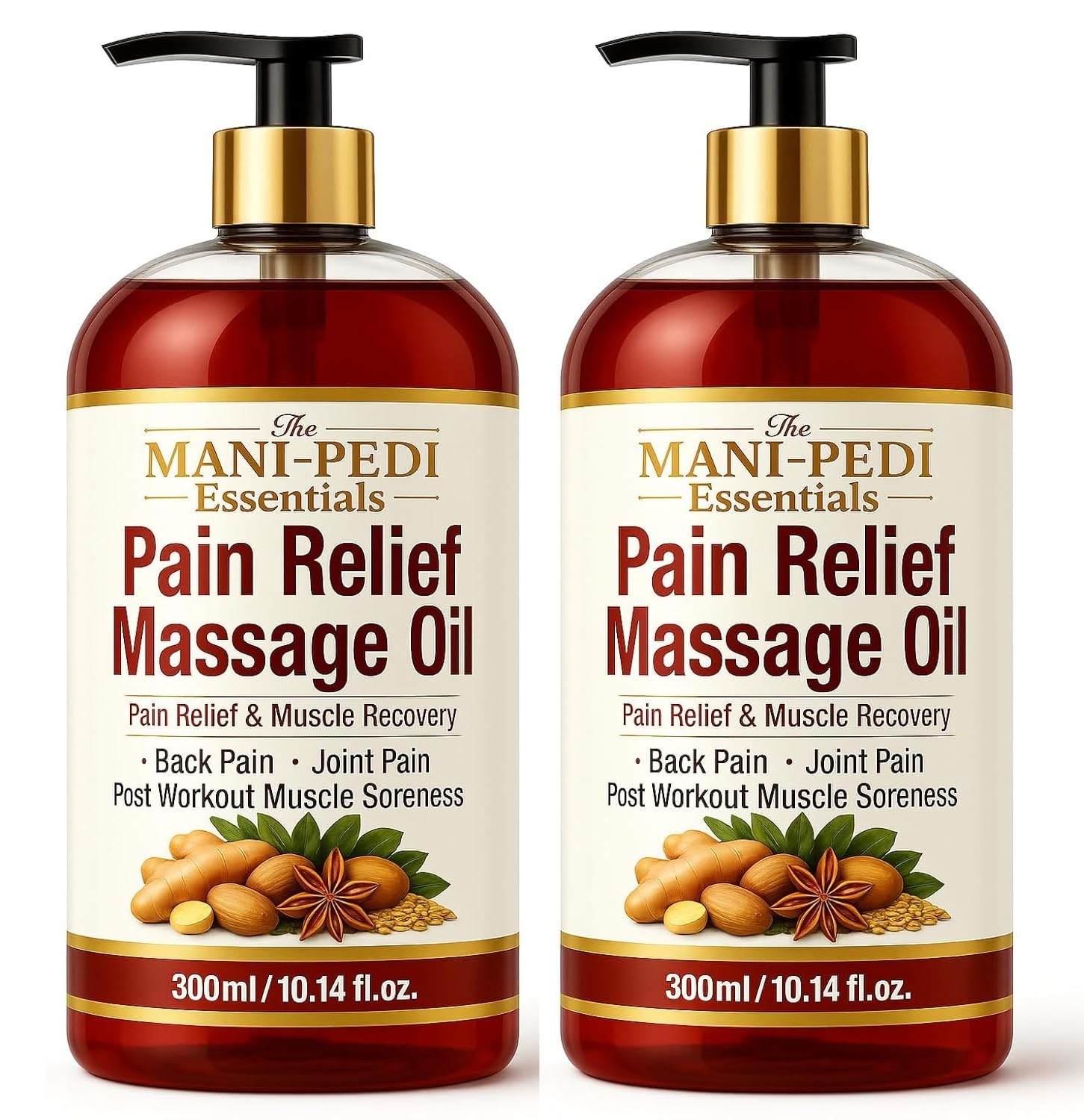 TMPE Pain Relief Massage Oil for Joint & Back Pain, Muscle Soreness With Natural Healing of Ginger, Turmeric & Clove Oils - 300ml Pack of 2