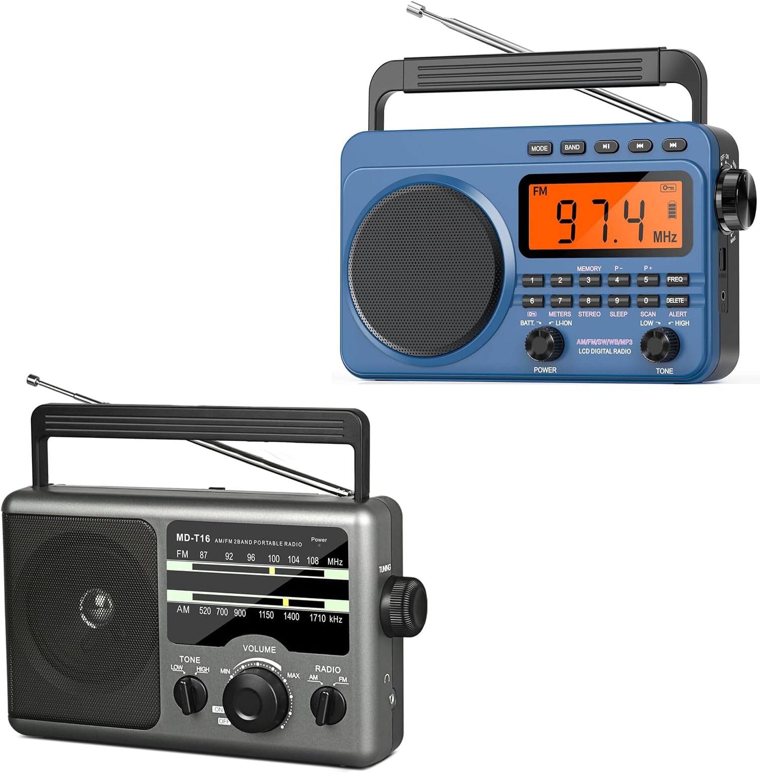 AM FM Portable Radio Battery Operated Radio by 4X D Cell Batteries Or AC Power Transistor Radio with and Big Speaker, Standard Earphone Jack, High/Low Tone Mode, Large Knob