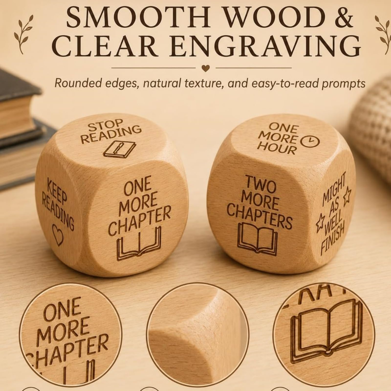 Dados de Madera para decidir la Lectura, Dados de Madera de 6 Caras para divertirse Leyendo, compañero de Madera Natural Grabado, Herramientas para Elegir el Tiempo (8Pcs)