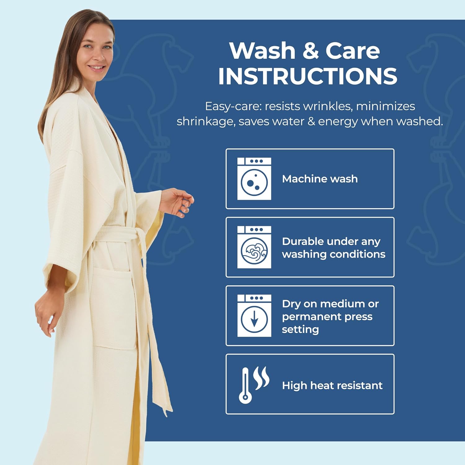 MONARCH Unisex Diamond Waffle Spa Kimono Robe – Soft Lightweight Fabric, Generously Sized Hotel & Spa Robe with Pockets - Image 5