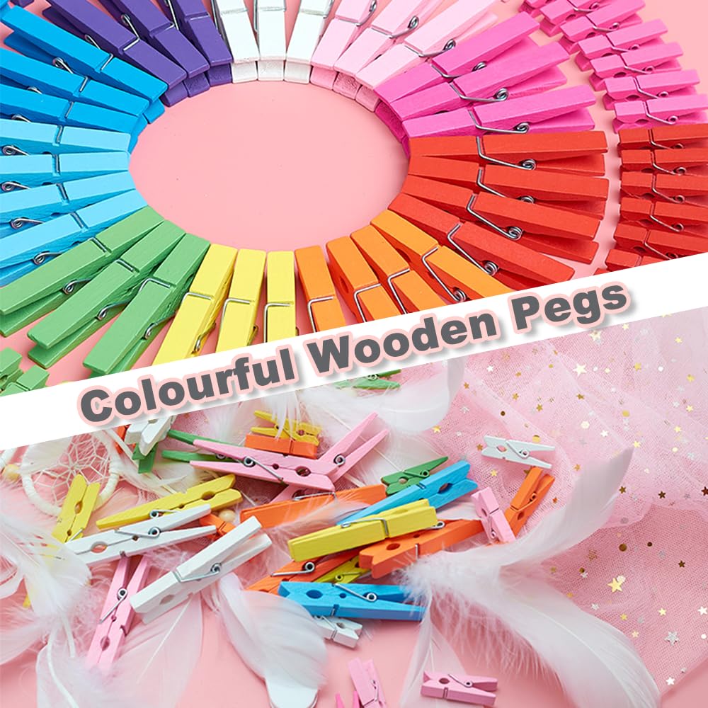 150 Mollette In Legno Colorato - 2.5/3/3.5cm Per Decorazione, Artigianato E Appendi Foto