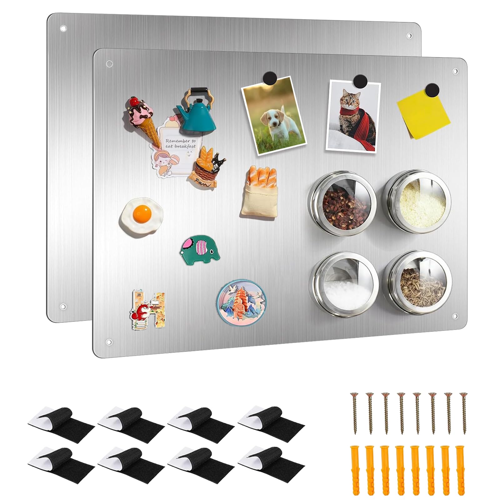 2 Pack Magnetic Board, 32 x 22cm Stainless Steel Magnet Bulletin Board Notice Memo Wall Sticker Boards for Fridge Kitchen Home Office Display(Silver)
