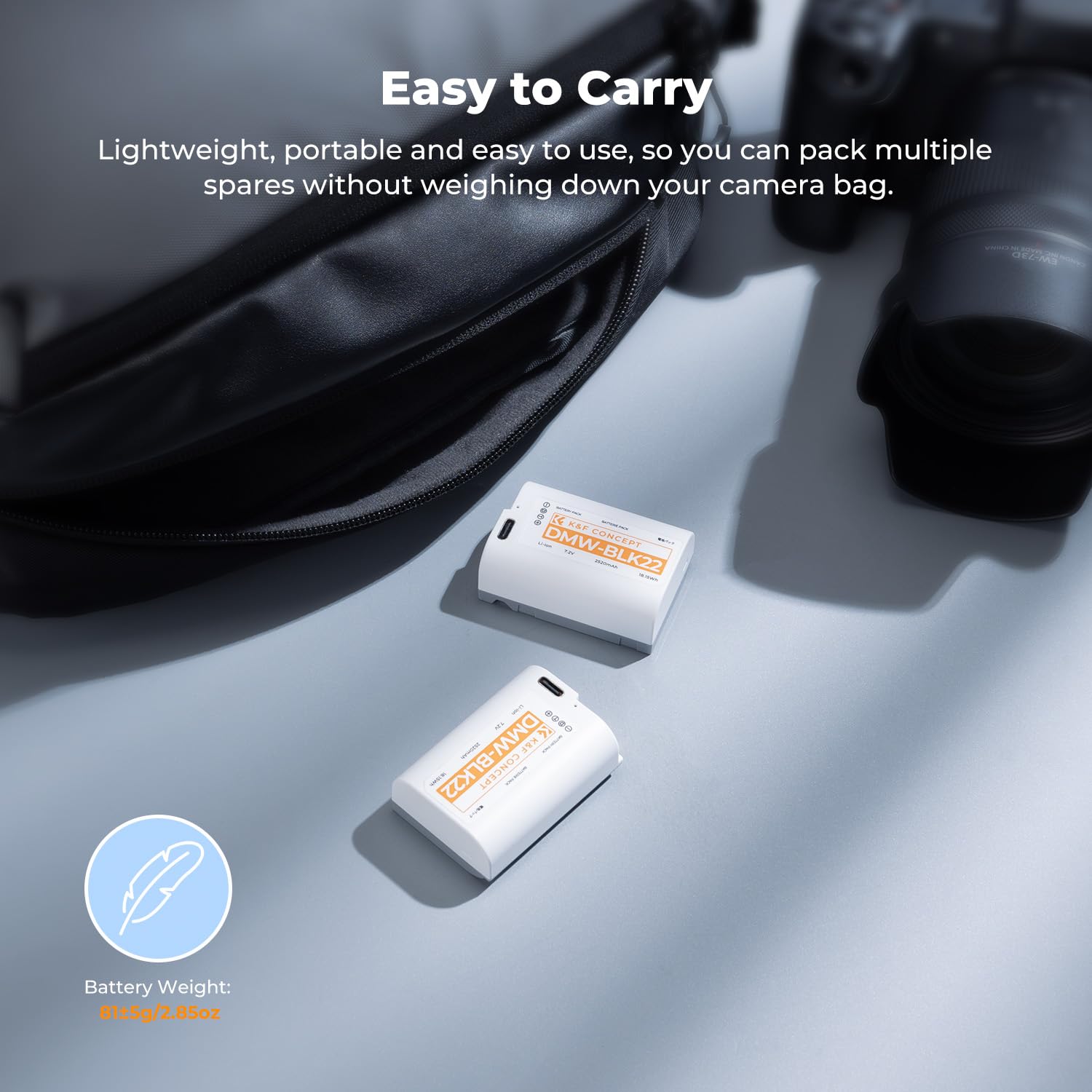 K&F CONCEPT 2520 mAh DMW-BLK22 Akku, 2er-Pack USB-C 2,5 Stunden vollständig aufgeladener BLK22 Battery Kompatibel mit Panasonic LUMIX S5, S5II, GH6, GH5, G5 II, S5 IIX, GH7, S9, G9 II