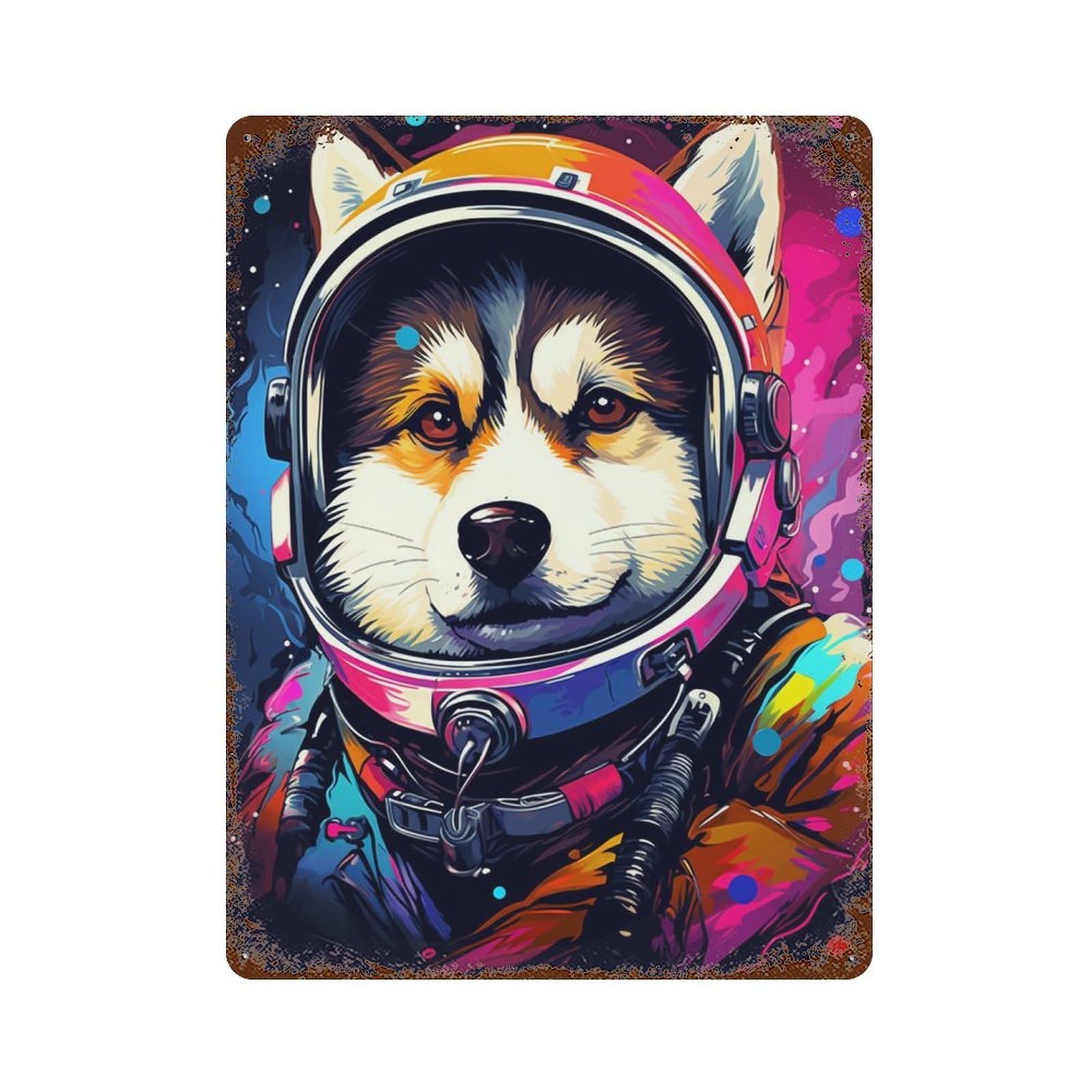 Space Dog Explorer-97 Distressed Metal Wall Sign 15.7"x11.8", for Garage, Bar And Workshop Decor, Decorative Metal Wall Art