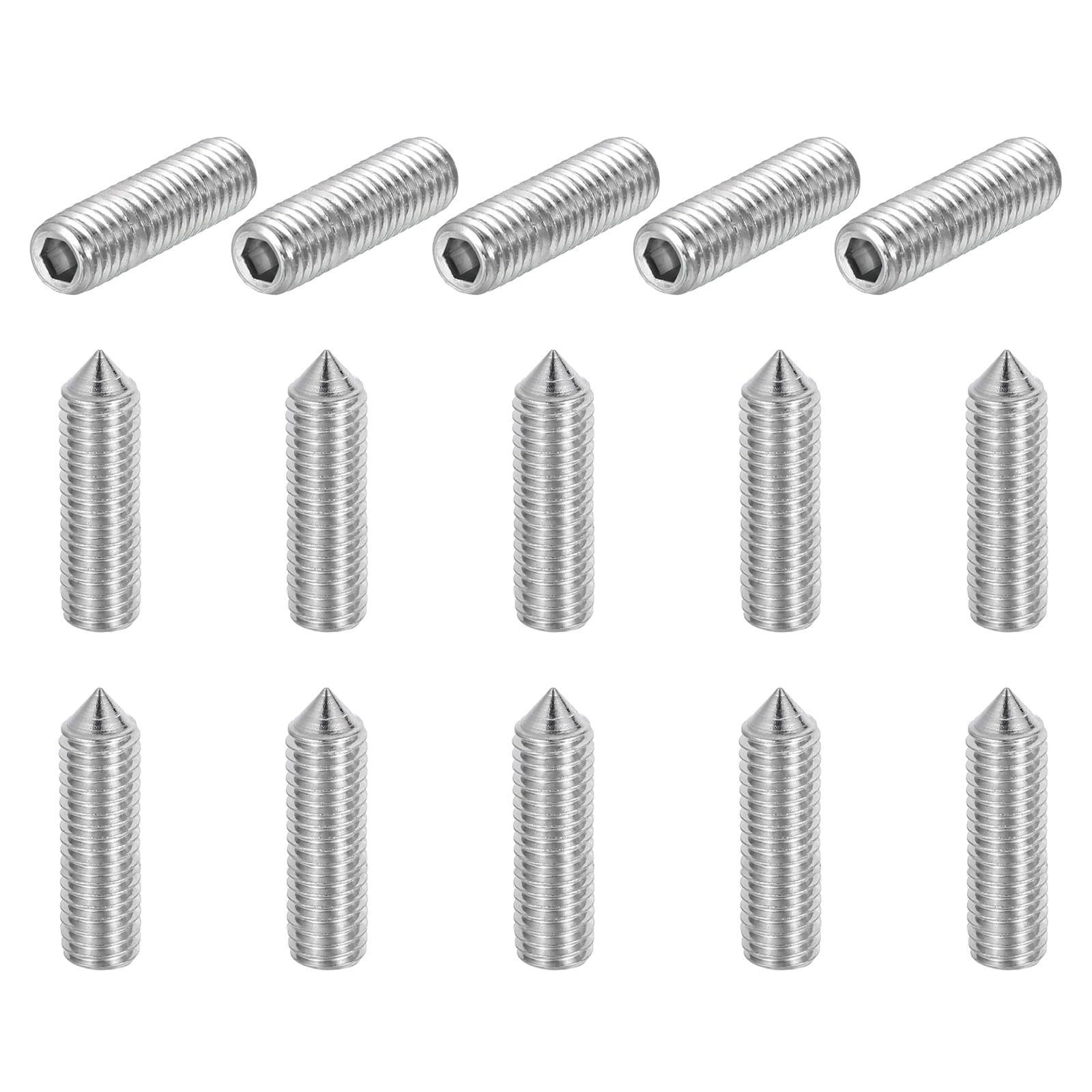 sourcing map 15 Pcs M8x30mm Cone Point Set Screws, 304 Stainless Steel Hex Socket Grub Screws for Bathroom Fixtures Repair Furniture DIY Project