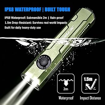 JETBeam E26 Flat Tactical Flashlight 2000 LM with White Green LED Model UV