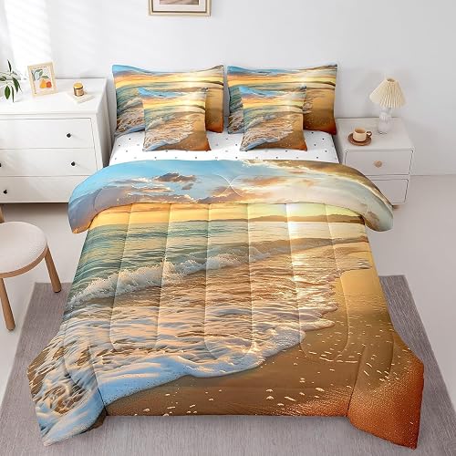 Feelyou Hawaiian Beach Comforter Set Queen Size 7 Pcs Bedding Set Kids
