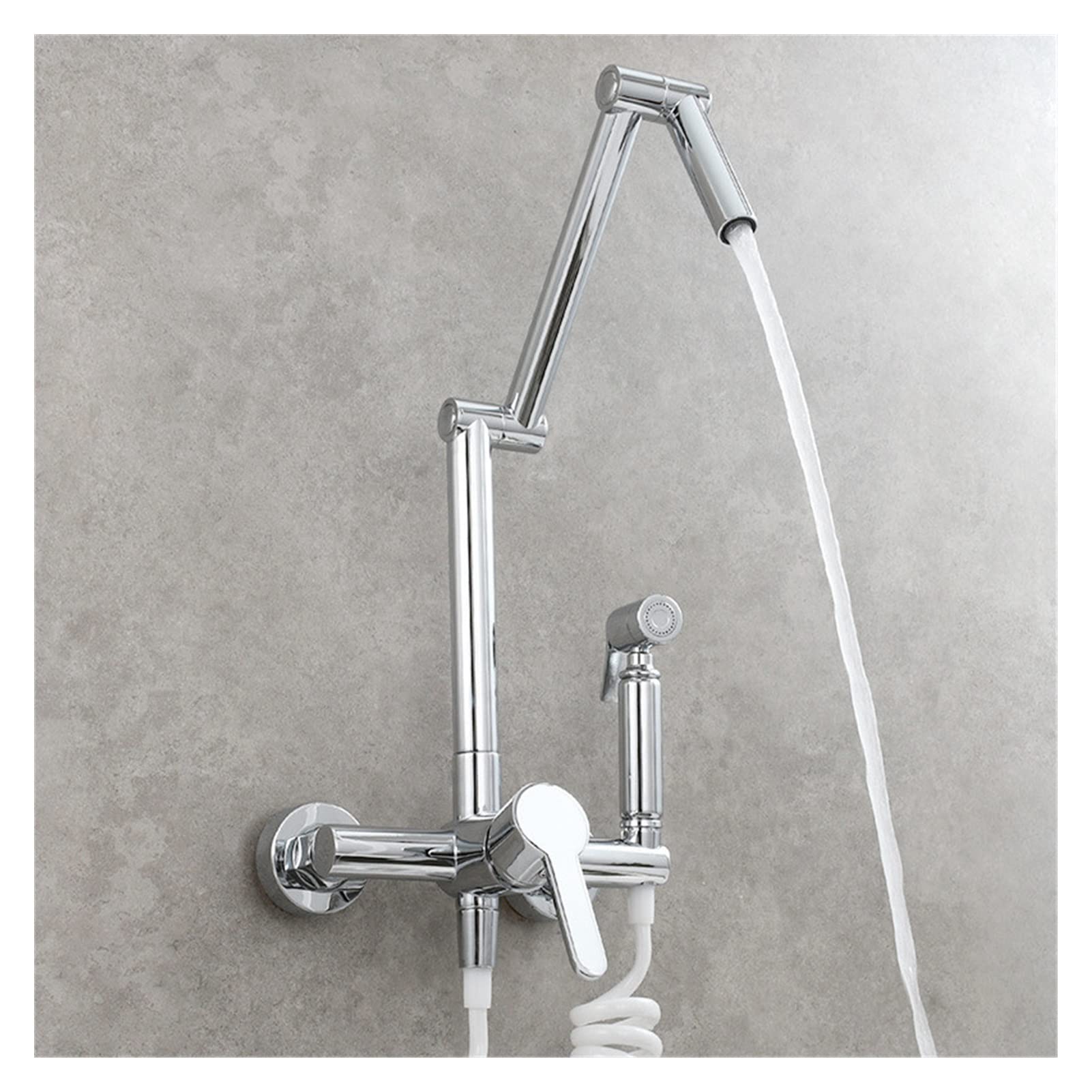 Kitchen Tap, Fodable Kitchen Faucet Brass Black Kitchen Sink Mixer Tap Hot & Cold Wall Mounted with Spray Gun Rotating Sink Mixer(Style 1 Chrome)