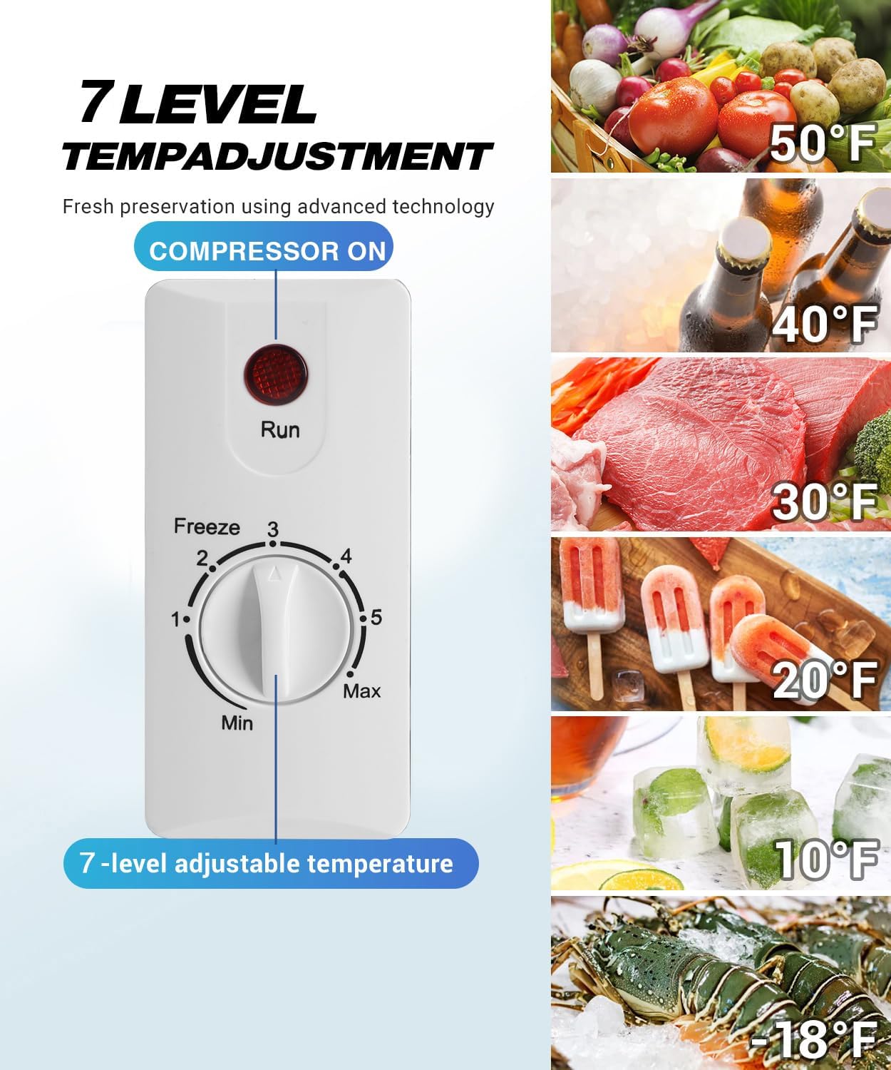 Mini Chest Freezer 3.5 Cu.Ft, Small Top Door Deep Freezer with 7 Adjustable Temperature, Removable Basket, Low Noise for Home, Apartment, Open Garage, Kitchen White