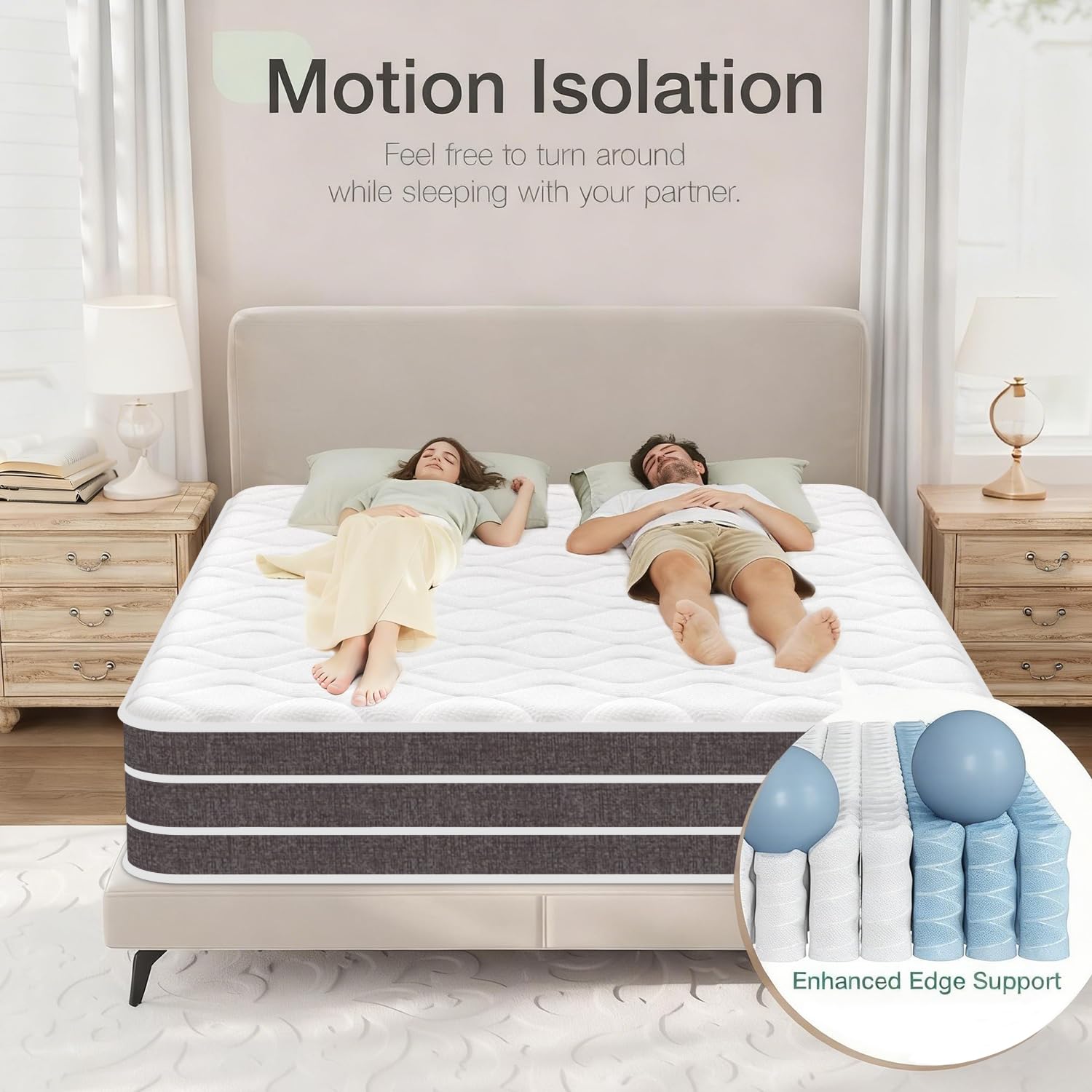 Materasso 140x190, Altezza 30 cm, Materasso Ibrido a Molle Insacchettate e Memory Foam, Medio-Ferma, Struttura a 9 Zone, Ortopedico, Certificato OEKO-TEX, Antiallergico, Traspirante, Senza Movimenti