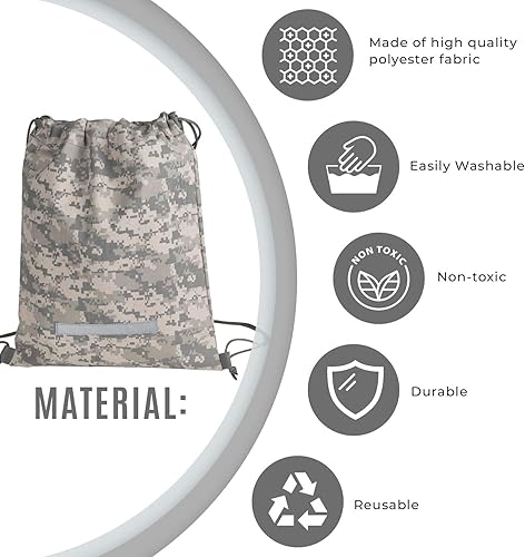 Vista 4 de ImpecGear Mochila con cordón resistente camuflaje ejército azul marino bolsa de saco militar, Paquete de 3, Cordón