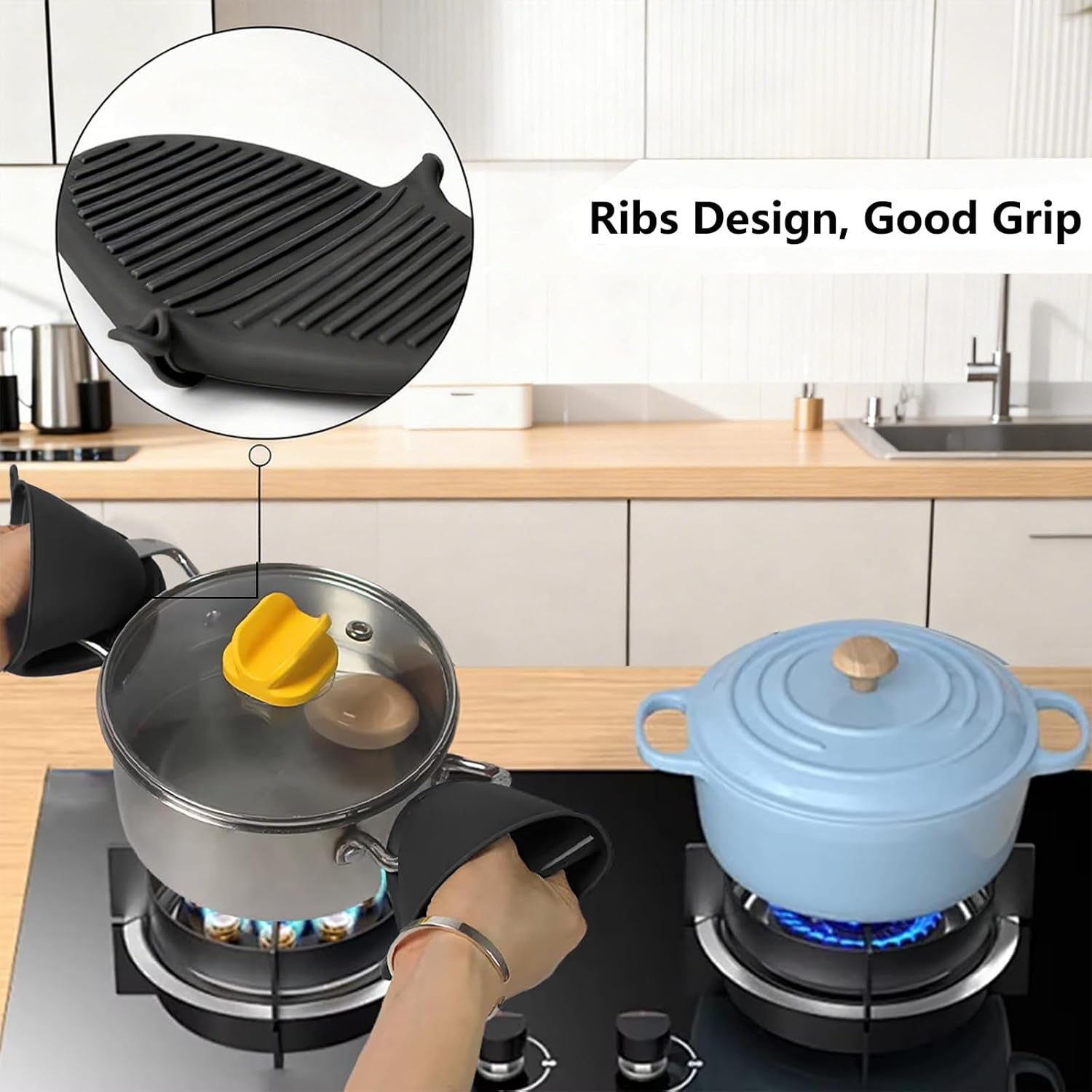 6 Pcs Silicone Mini Oven Mitts - Heat Resistant Pinch Grip Pot Holders for Kitchen Cooking Baking, Small Oven Gloves for Microwave, Air Fryer, Hot Pots and Pans, Dishwasher Safe, Black