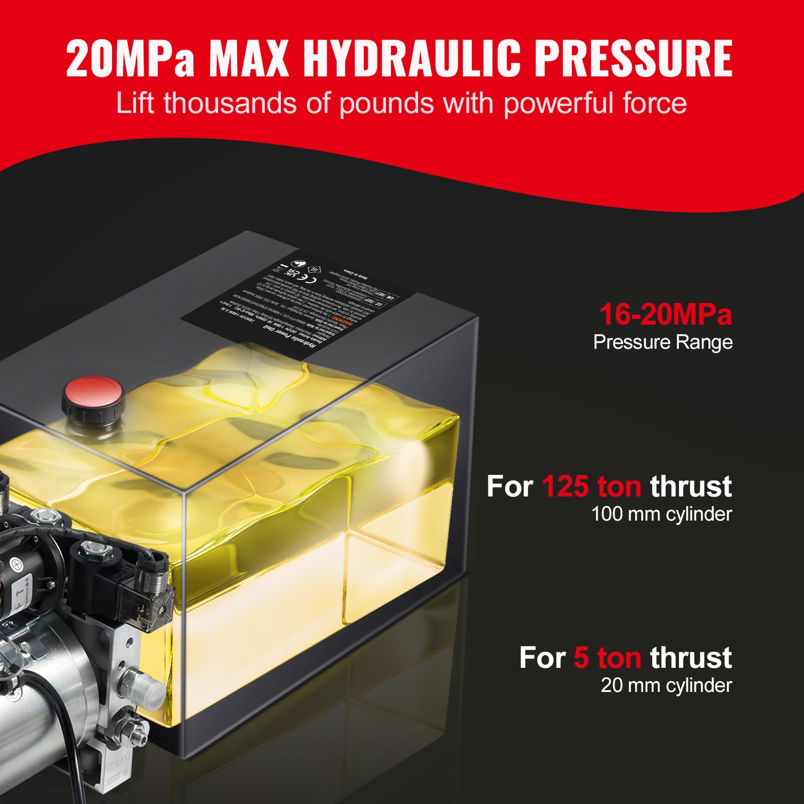 Happybuy Hydraulic Pump, 8 Quart Hydraulic Power Unit, Double Acting Dump Trailer Pump, 0.91 GPM Flow Rate, 3200 PSI Max Relief Pressure, DC 12V for Car Lifting