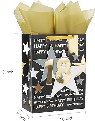 Miniatura 9 de Loveinside Bolsa de regalo de cumpleaños con papel de seda y tarjeta de felicitación para cumpleaños 40  10 x 5 x 13 pulgadas, 1 unidad, oro negro