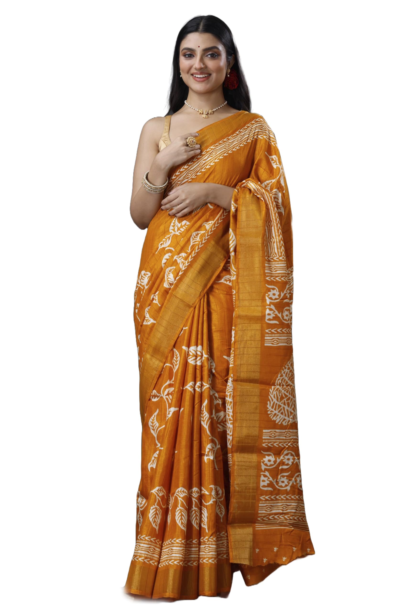 tant vastra Women's Bapta Silk Printed Saree With Blouse Piece-picture-24