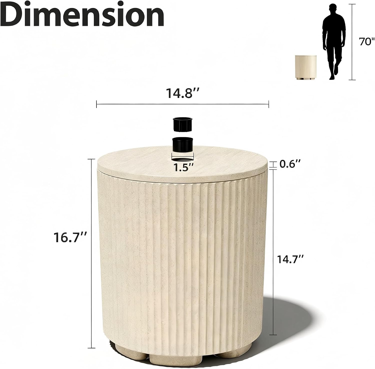 Umbrella Side Table, Umbrella Table with 1.9 Inch Hole, Heavy Duty Umbrella Stand Outdoor Base, Patio Fluted Umbrella Base, Pool Table Umbrella Holder for Deck, Poolside, Garden, Beige