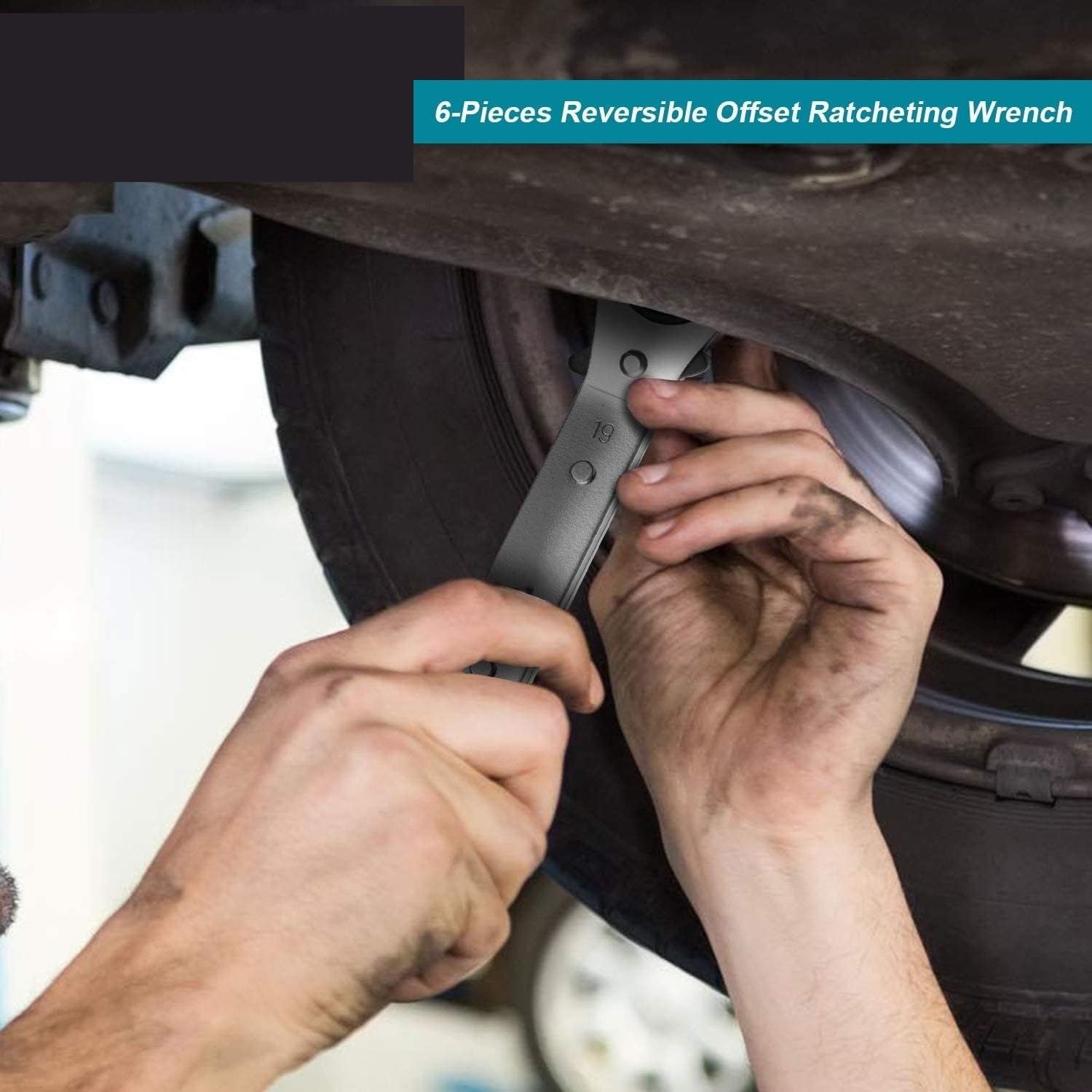 Telescopic Ratchet Zestaw kluczy odsadzonych, metrycznych, 6 szt. Kluczy oczkowych z grzechotką 6–19 mm pojemnikiem do przechowywania mały klucz dynamometryczny