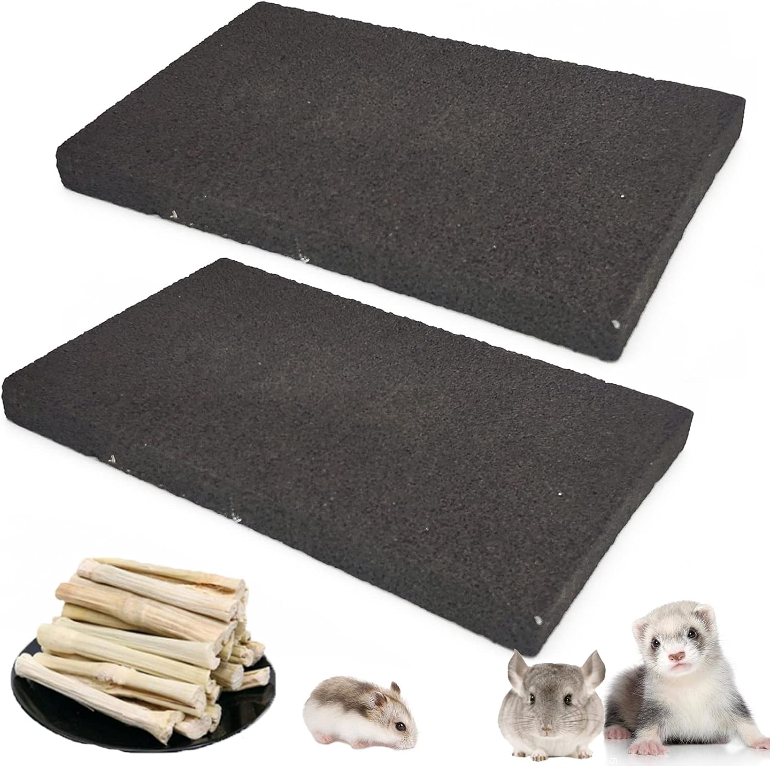 Hamiledyi Rabbit Scratch Foot Pads 2Pack Bunny Grinding Claw Pad Small Animals Lava Grinding Teeth Stone Hamster Chew Sweet Bamboo…