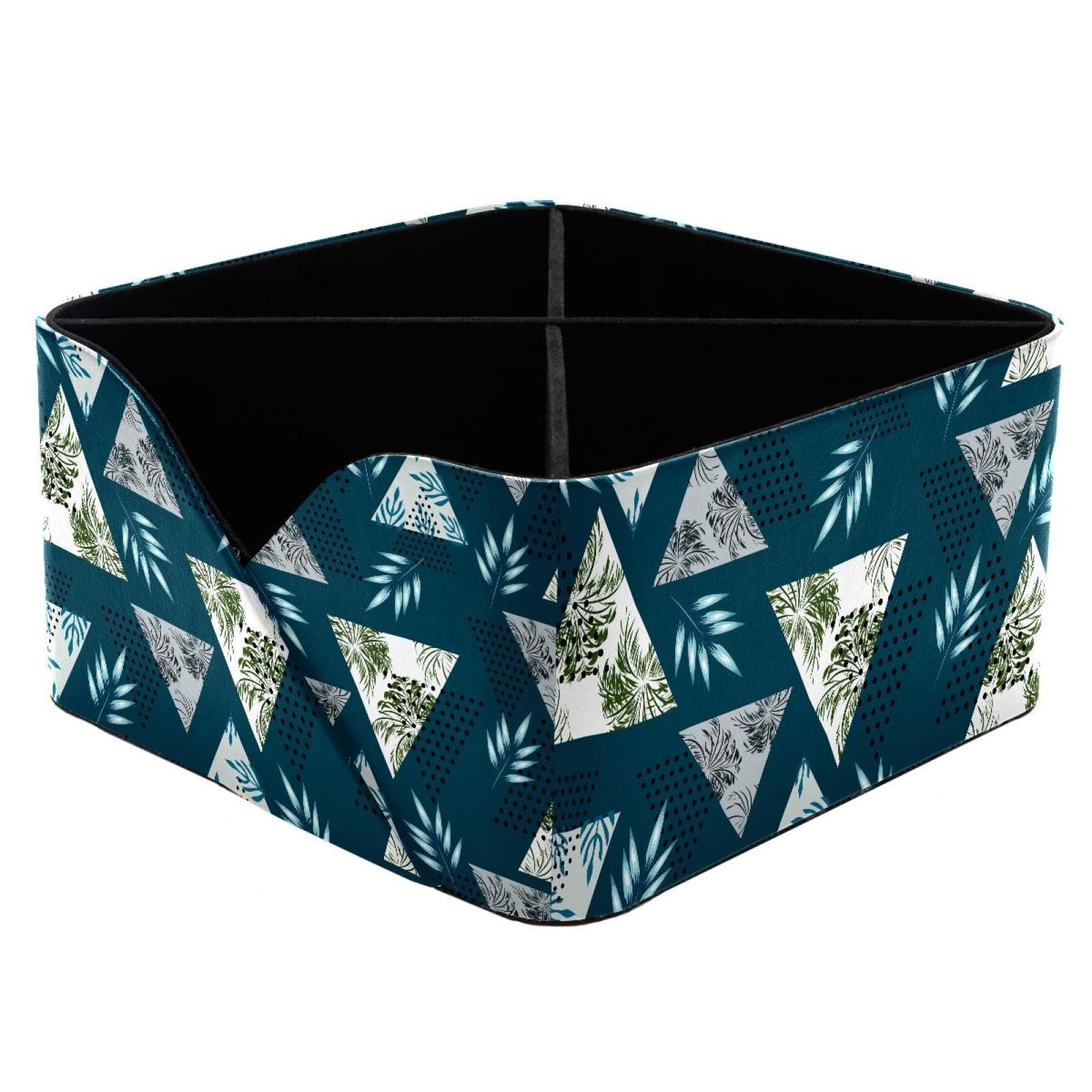 KengjuTesu Palm Leaves Triangles Desktop Organizer Pen Holder, Rectangular Pencil Cup for Office, Study and Makeup Stations