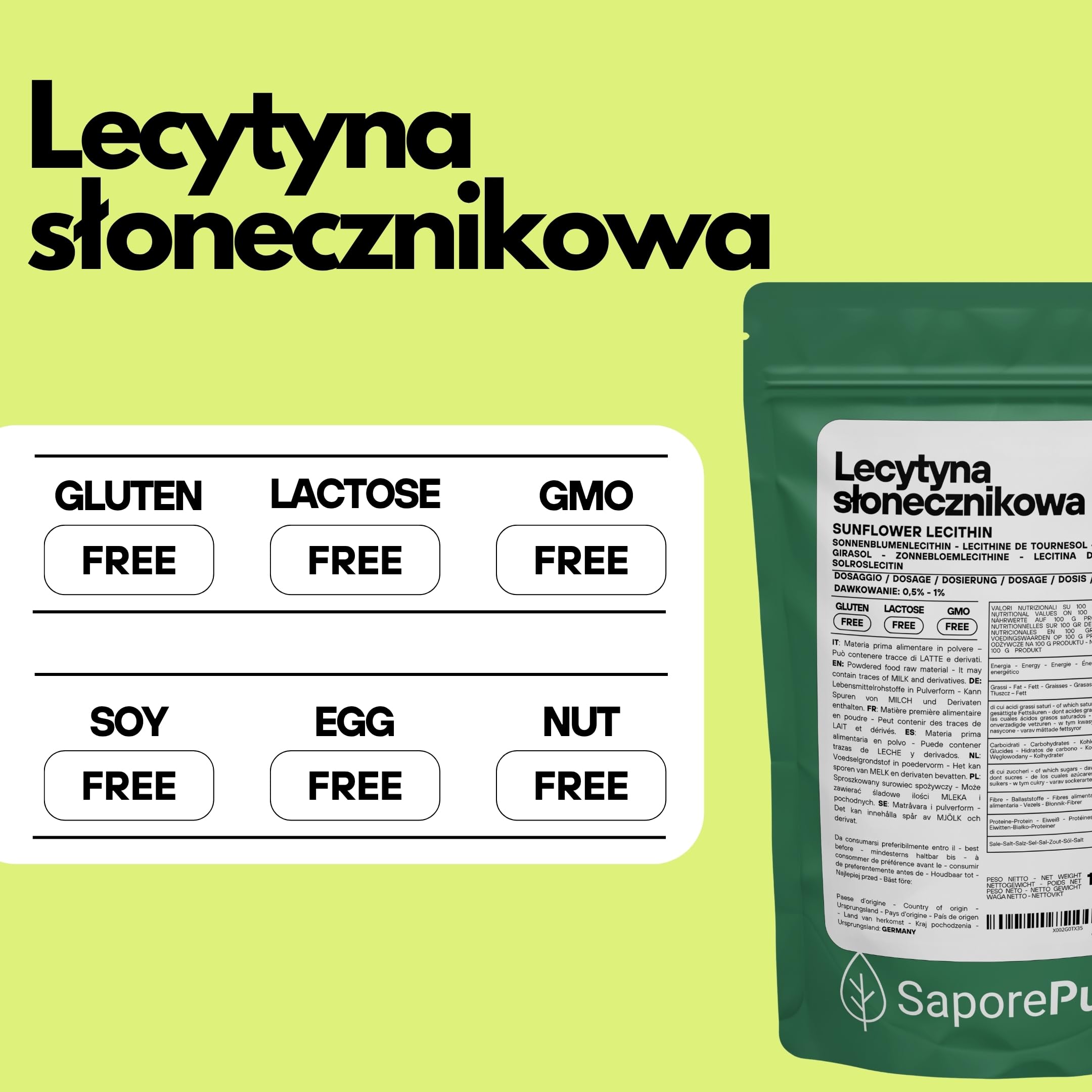 SaporePuro Leacytyna Słonecznikowa w Proszku 100 g – Naturalny Emulgator BEZGLUTENOWY