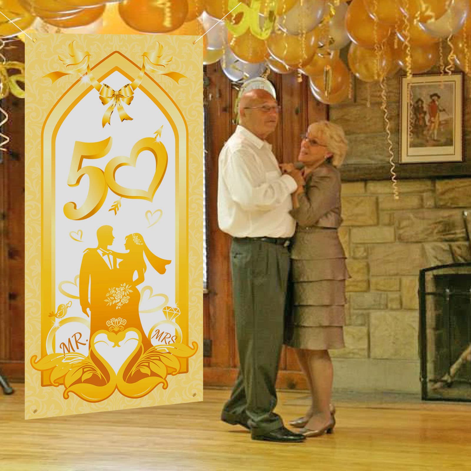 SUNYOK 1pcs Décoration pour Noces d'Or Bannière d'Anniversaire 50ans Mariage à Suspendre Doré Banderole de Fête pour Maison Jardin Déco Signe