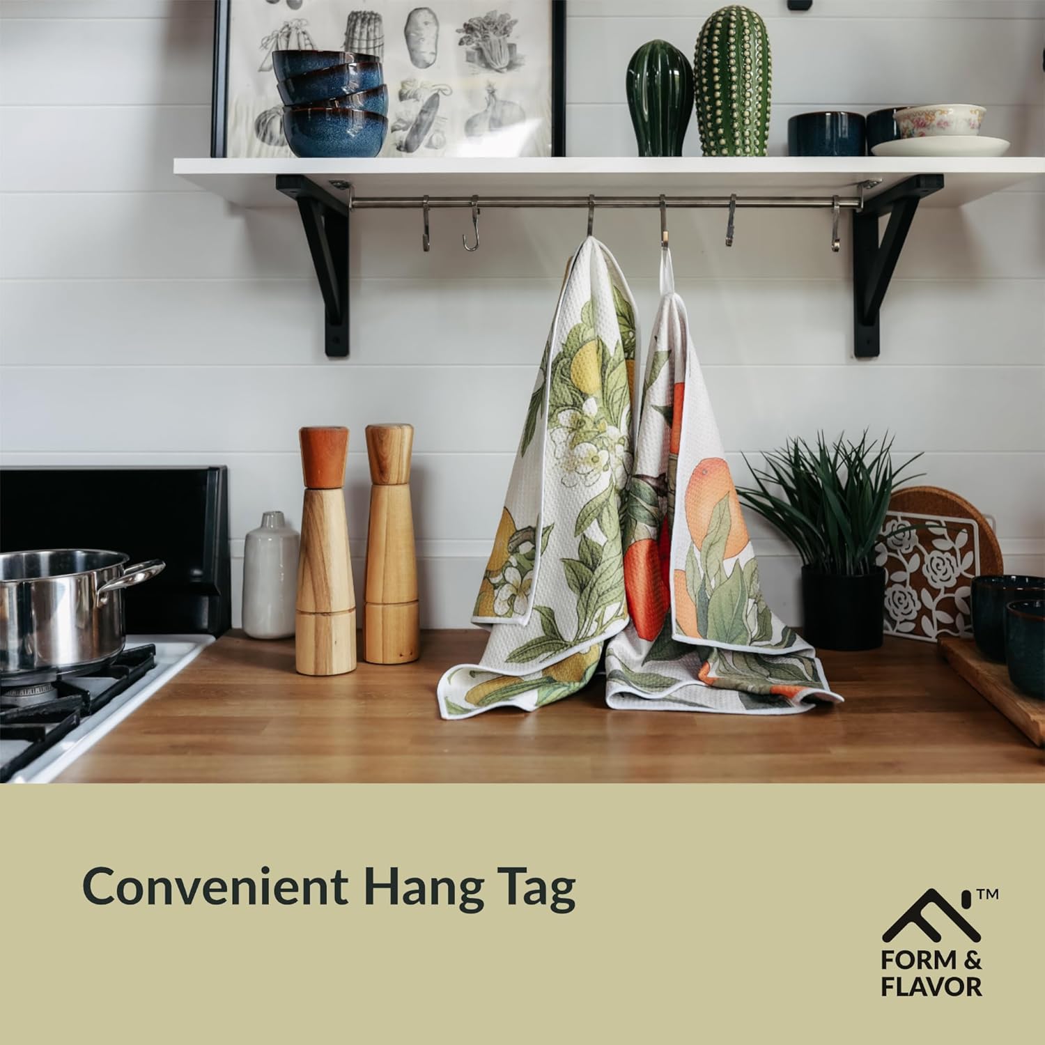 Form & Flavor 2-Pack Citrus Chic GridFibe™ Waffle Kitchen Towels - Lemon Pattern Kitchen Towels - Super Absorbent, Quick-Dry Magic, Decorative Dish Cloths - 18" x 30" - 2 Count