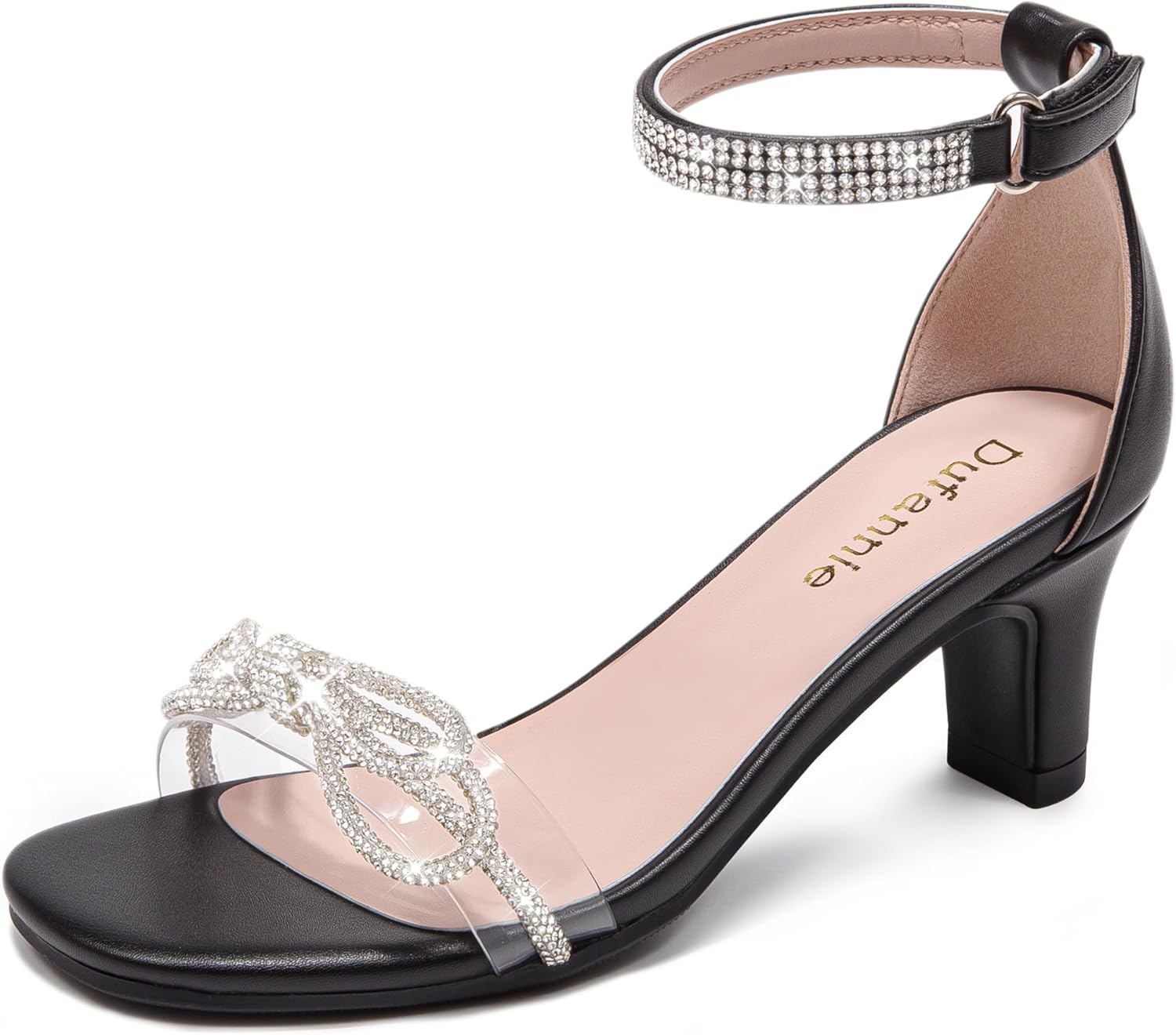 Dufannie Girls High Heels Sandals Girls Dress Shoes Rhinestone Open Toe Ankle Strap Kids Pumps Sandals Flower Wedding Church Party Dance for Little Big Kid
