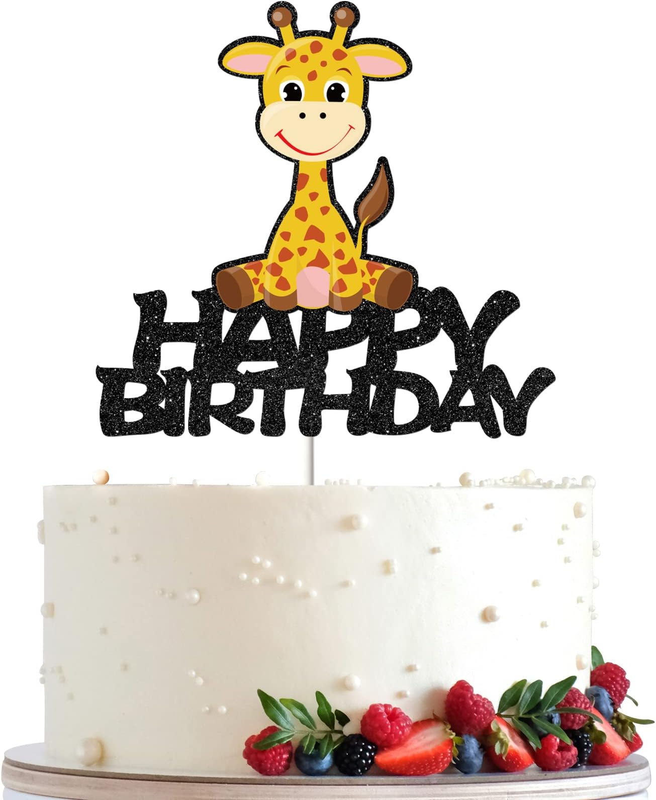 Ambishi Giraffe Happy Birthday Cake Topper, Zoo Theme Birthday Party Cake Picks, Wild One/Two Wild Sign, Kids Boy Girl 1st 2nd 3rd Birthday Party Supplies