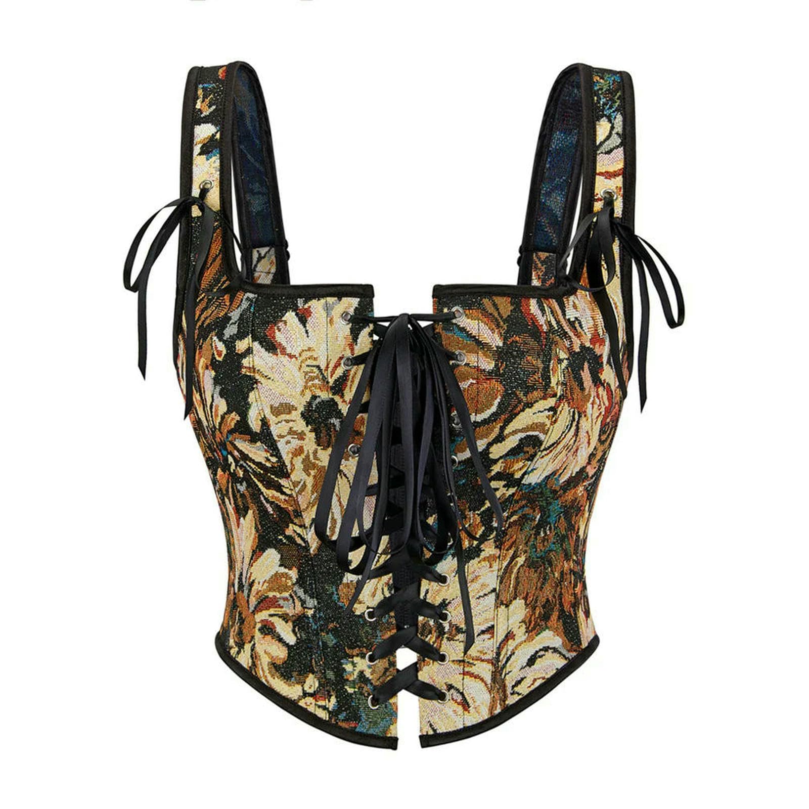 Ceinture amincissante Femme Corsetti da Donna Bustini con Lacci Floreali Tracolla Bustier Jacquard Abiti Casual-Azzurro-m