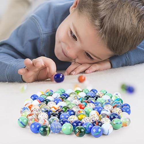 Miniatura 6 de POPLAY 160 canicas de vidrio para mezclar colores, canicas de 58 pulgadas a granel para niños, juegos de mármol, rellenos de jarrones, bricolaje