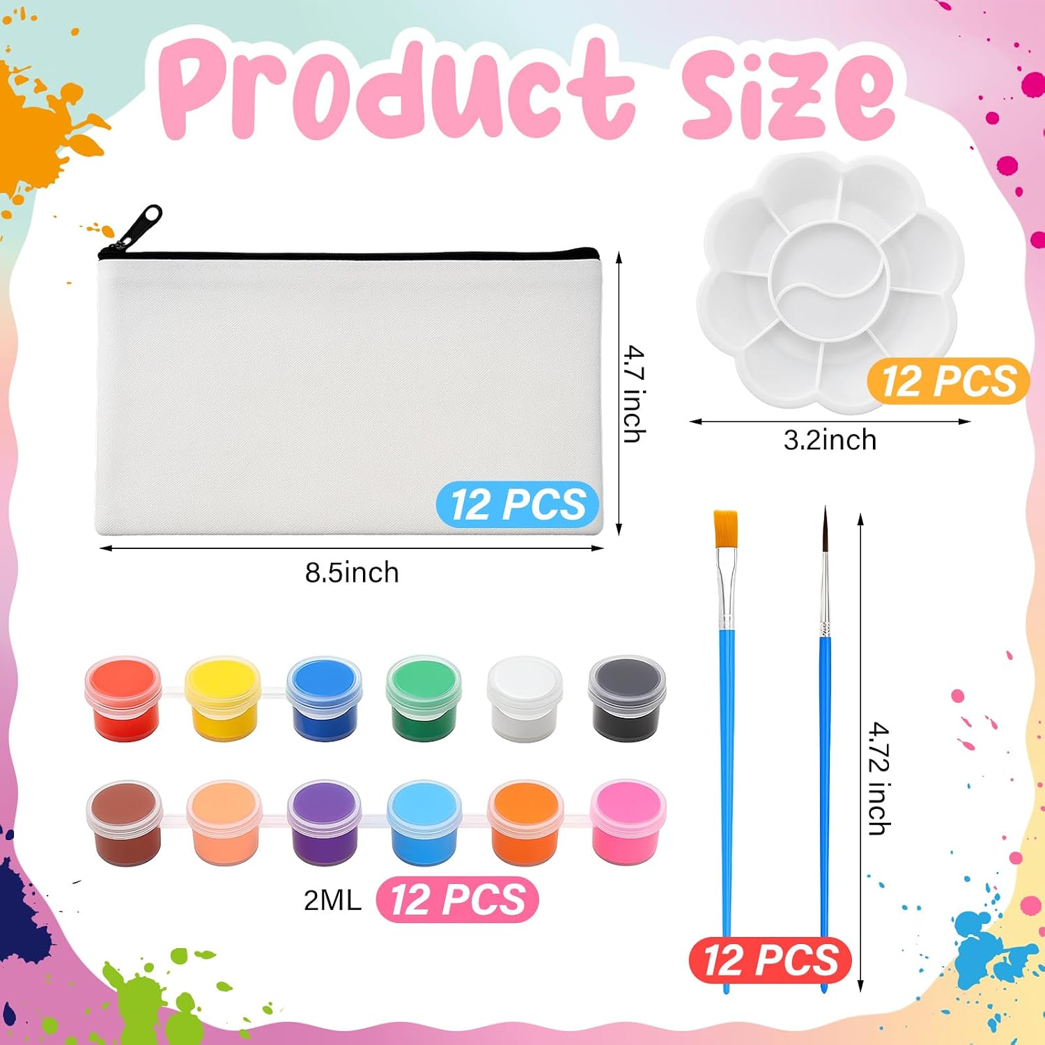 Gueevin 12 Set Galentines Activities Galentines Day Painting kit Valentines Crafts DIY Canvas Pouch Makeup Bag with Paint and Brush for Valentines Paint Kit Party Favor