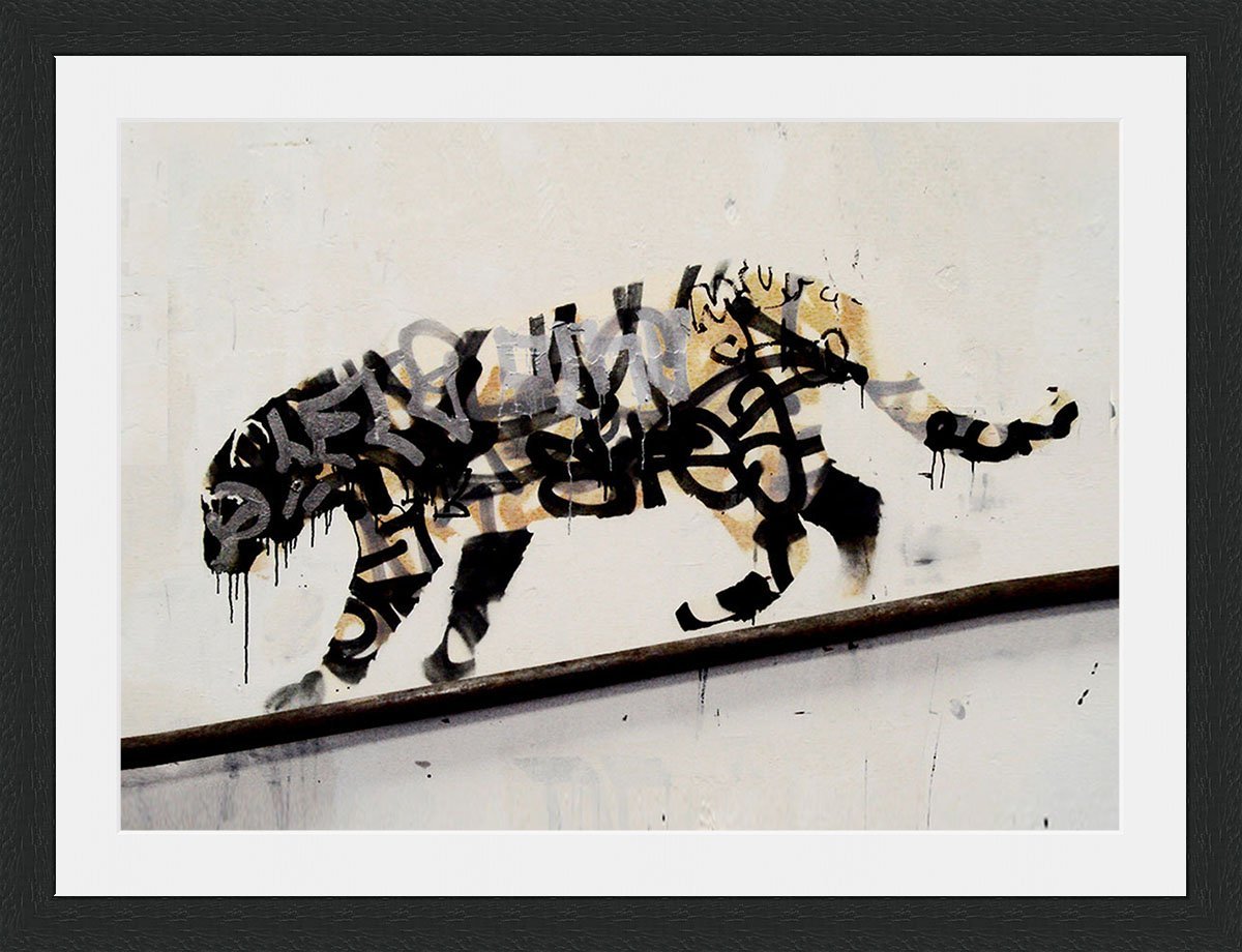 Banksy Tiger - Framed & Mounted - 40x30cm - Black Frame