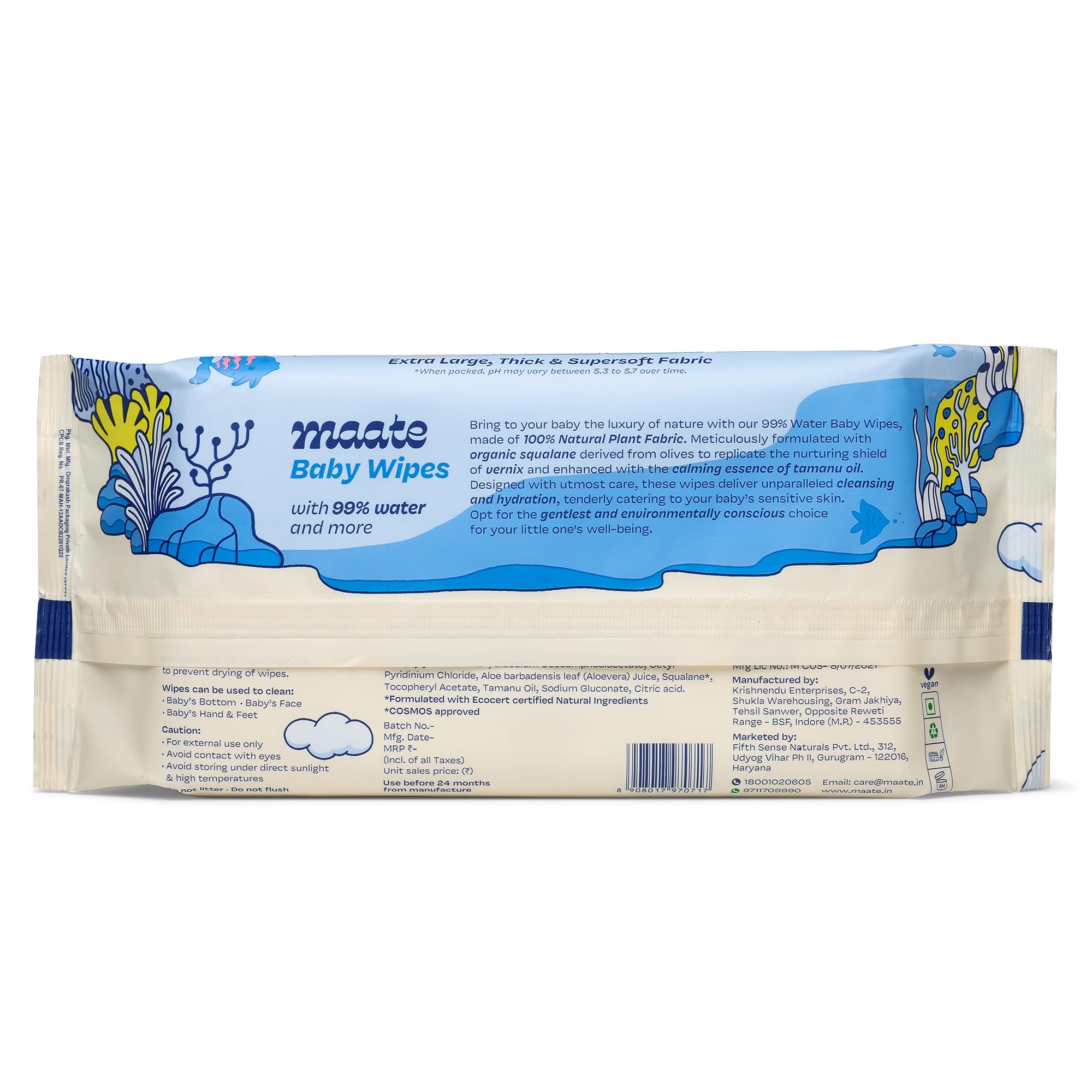Maate Baby Wipes (Pack of 3, 216 Wipes) | Soothing & Hypoallergenic | Infused With Plant Squalane, Tamanu Oil & Aloe Vera | & Hydrating | Wipe for Baby's | Paraben & Sulphate Free
