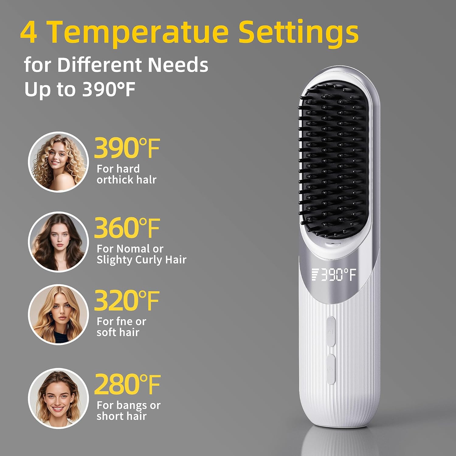 Cordless Hair Styling Brush 2-in-1 AI Smart Styler Fast Heat 30 Seconds USB Rechargeable Dual Power LCD Display Portable Travel Comb Includes Pouch (White) - Image 2