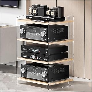 Soporte estéreo Moderno para Medios audiovisuales con estantes Ajustables - Torre de Audio para el hogar, la Oficina, el Cine y la Sala de grabación (Amarillo Transparente, 31,3 Pulgadas) -