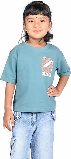 CocoBelle NYC Girl's Polo Neck T-Shirts Cotton Half Sleeve Cotton (4-5 Years) Lite Blue