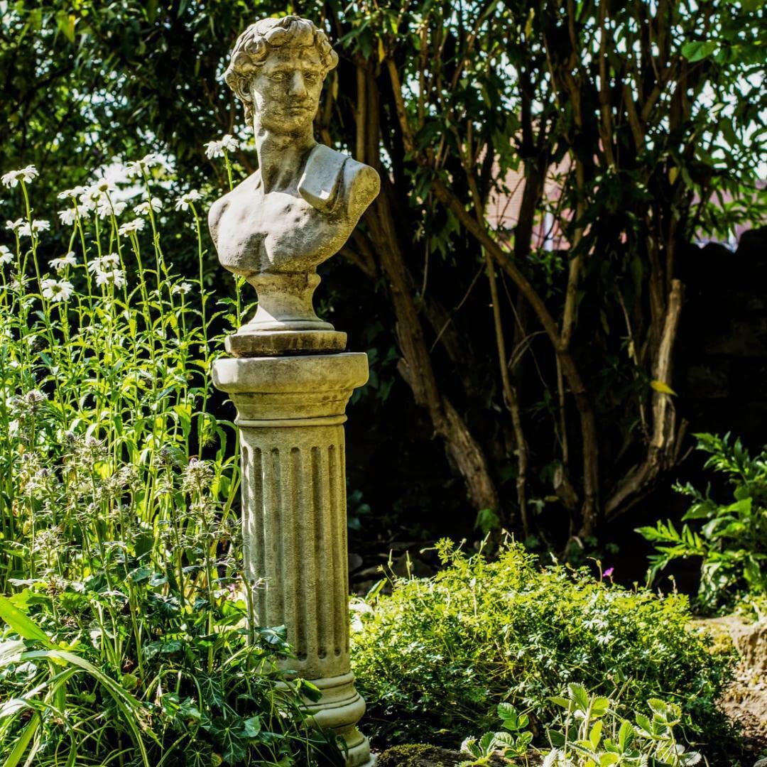 DGS Statues – Stone Cast, Tall Column/Plinth with Classical David (Michelangelo) Bust, Hand Finished, Statue, Sculpture, STA51 & COL9